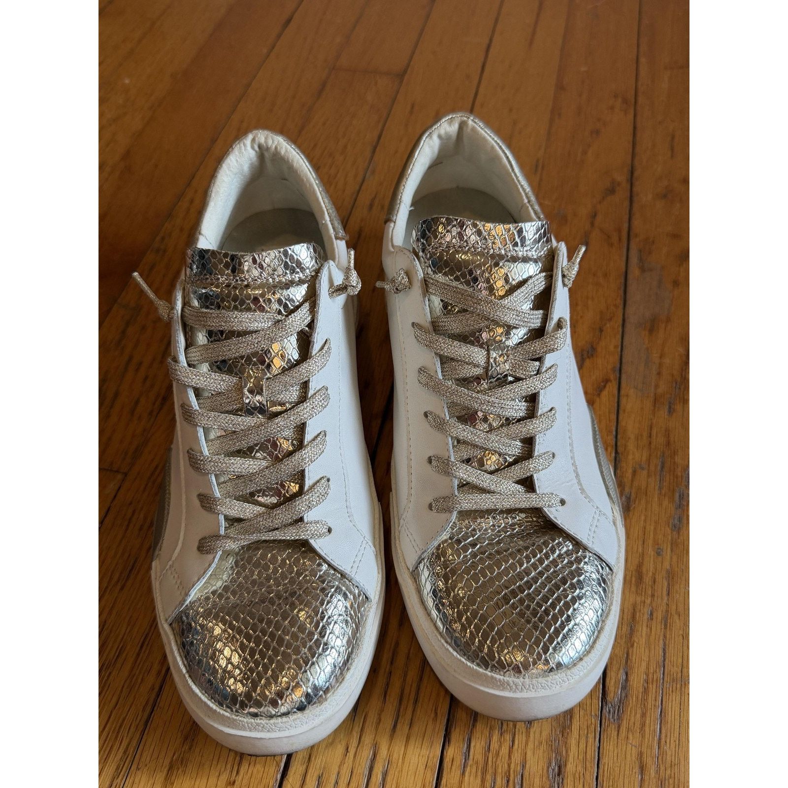 Dolce Vita Metallic Snake Print Shoes Size 10 White Gold Sneakers Size US 10 / IT 40 - 1 Thumbnail
