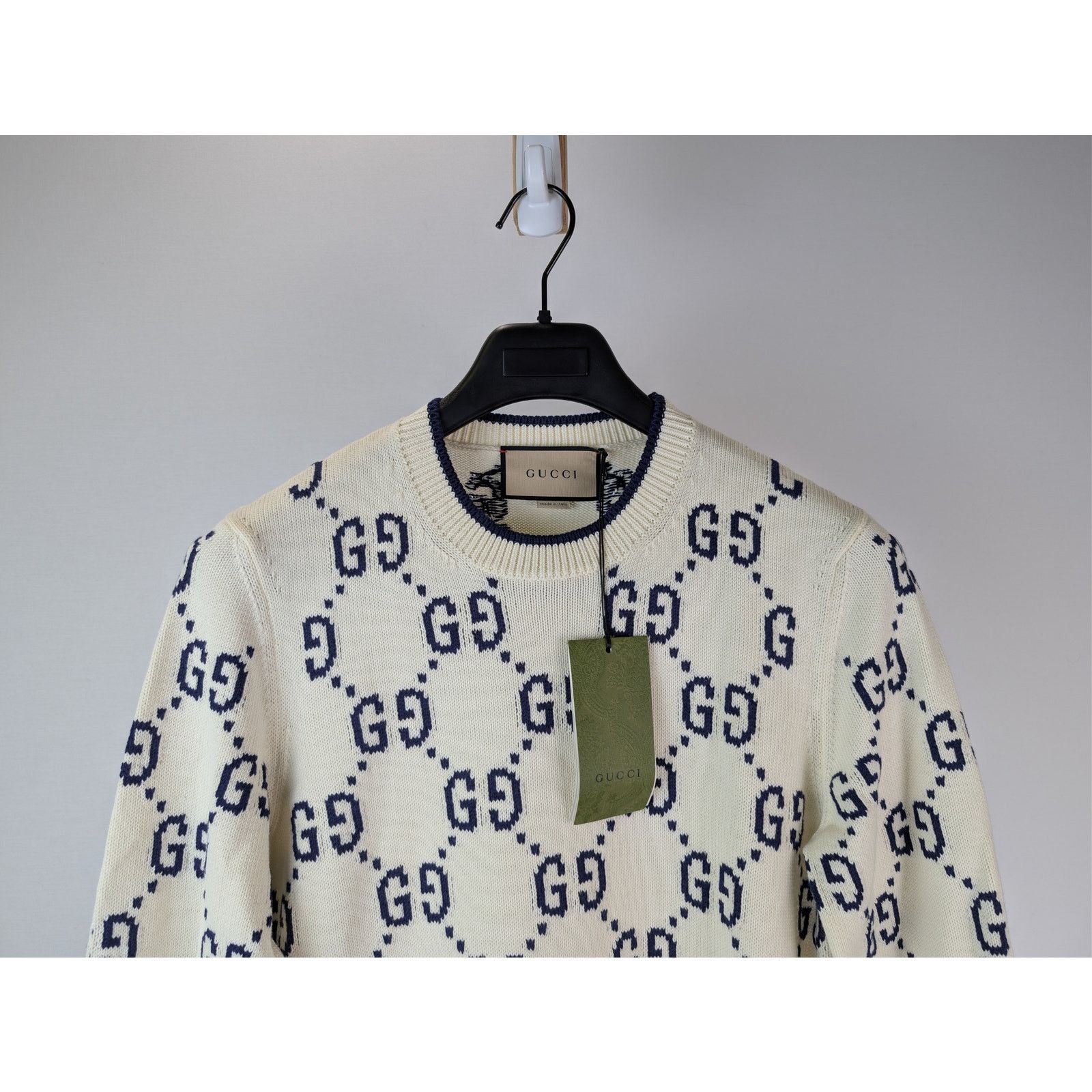 Gucci o1rshd1 GG Cotton Knit Sweater in Ivory / Navy Blue Size US M / EU 48-50 / 2 - 3 Thumbnail