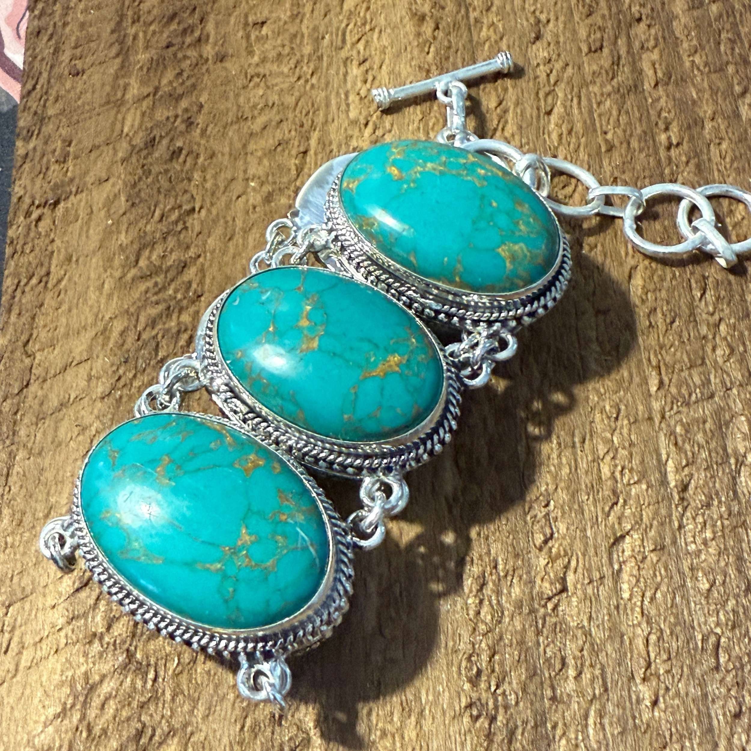 Other Copper Turquoise Sterling Silver Link Bracelet Gift Box Size ONE SIZE - 2 Thumbnail