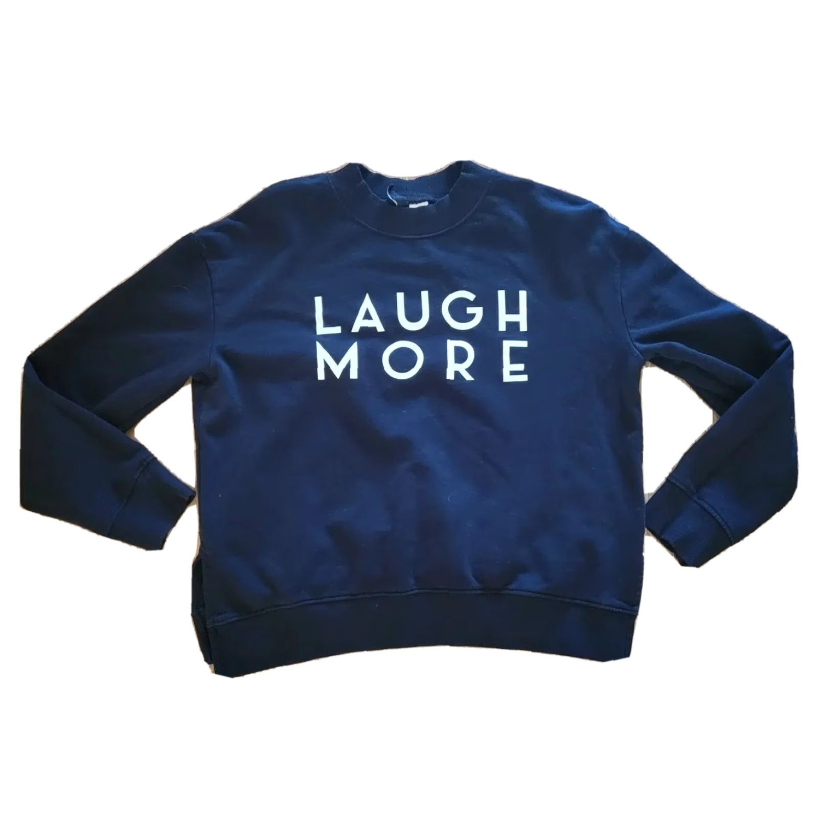 H&M Divided H&M Sweatshirt Shirt Womens M Black Laugh More Graphic Print Casual Pullover Crew Neck Classic Knit Size M / US 6-8 / IT 42-44 - 2 Thumbnail
