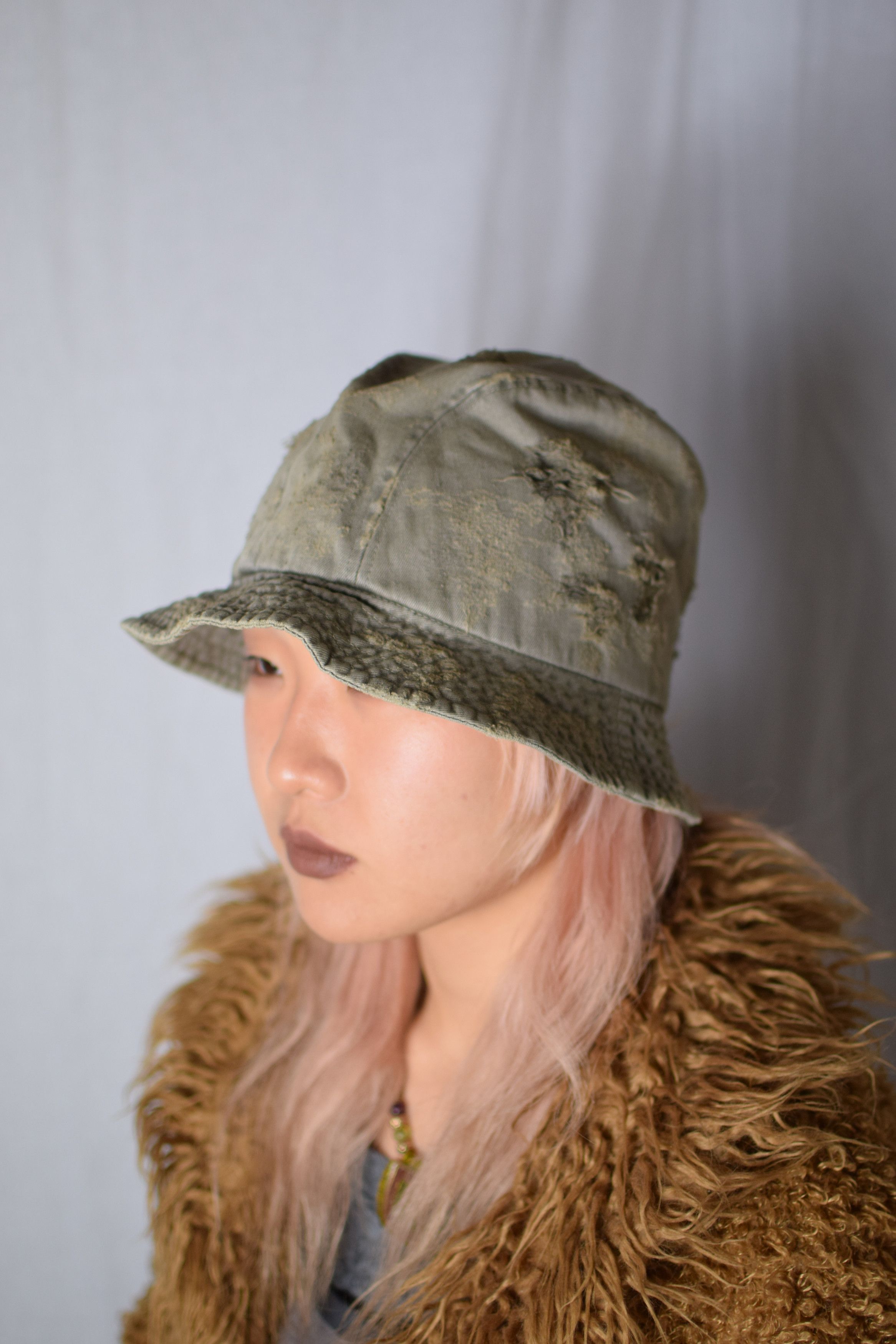 image of Julius Ss10 Neurbanvolker Distressed Bucket Hat - 297Acu50 in Dust, Men's