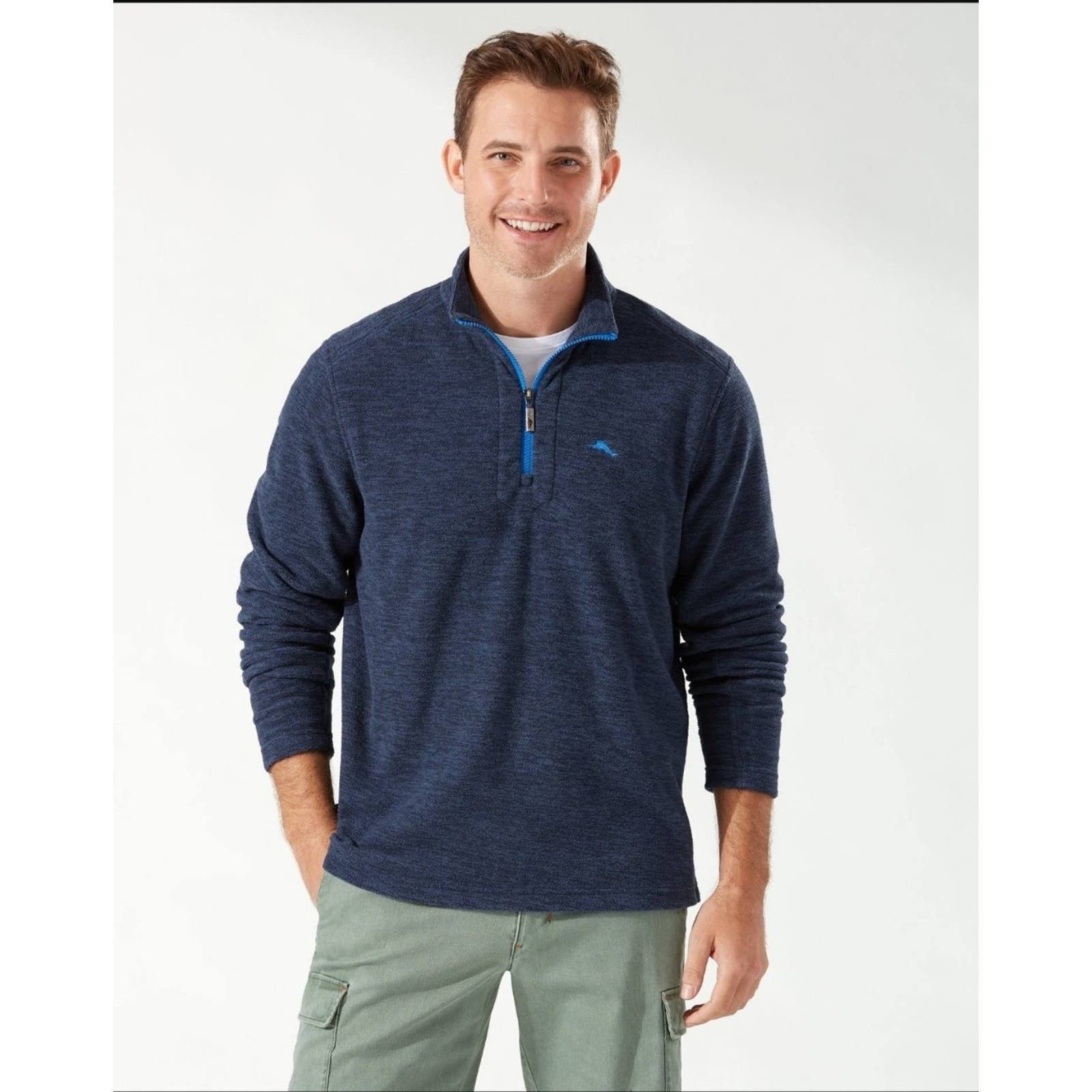 image of NWT Tommy Bahama Cloud Peak Half Zip Fleece Pullover XL in Blue, Men's