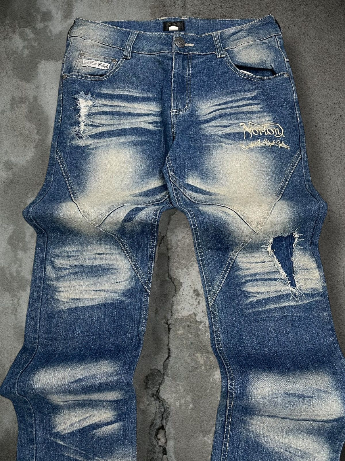 Japanese Brand Vintage Rare Designer Norton Motorcyles Distressed Denim Size US 32 / EU 48 - 4 Thumbnail