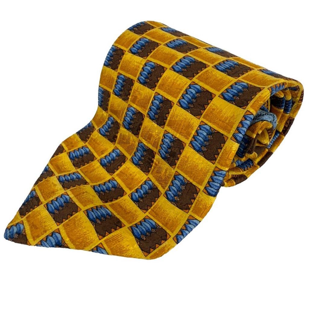 Ermenegildo Zegna Ermenegildo Zegna Plaid Yellow Blue & Brown Tie L 58" W 4" Size ONE SIZE - 1 Thumbnail