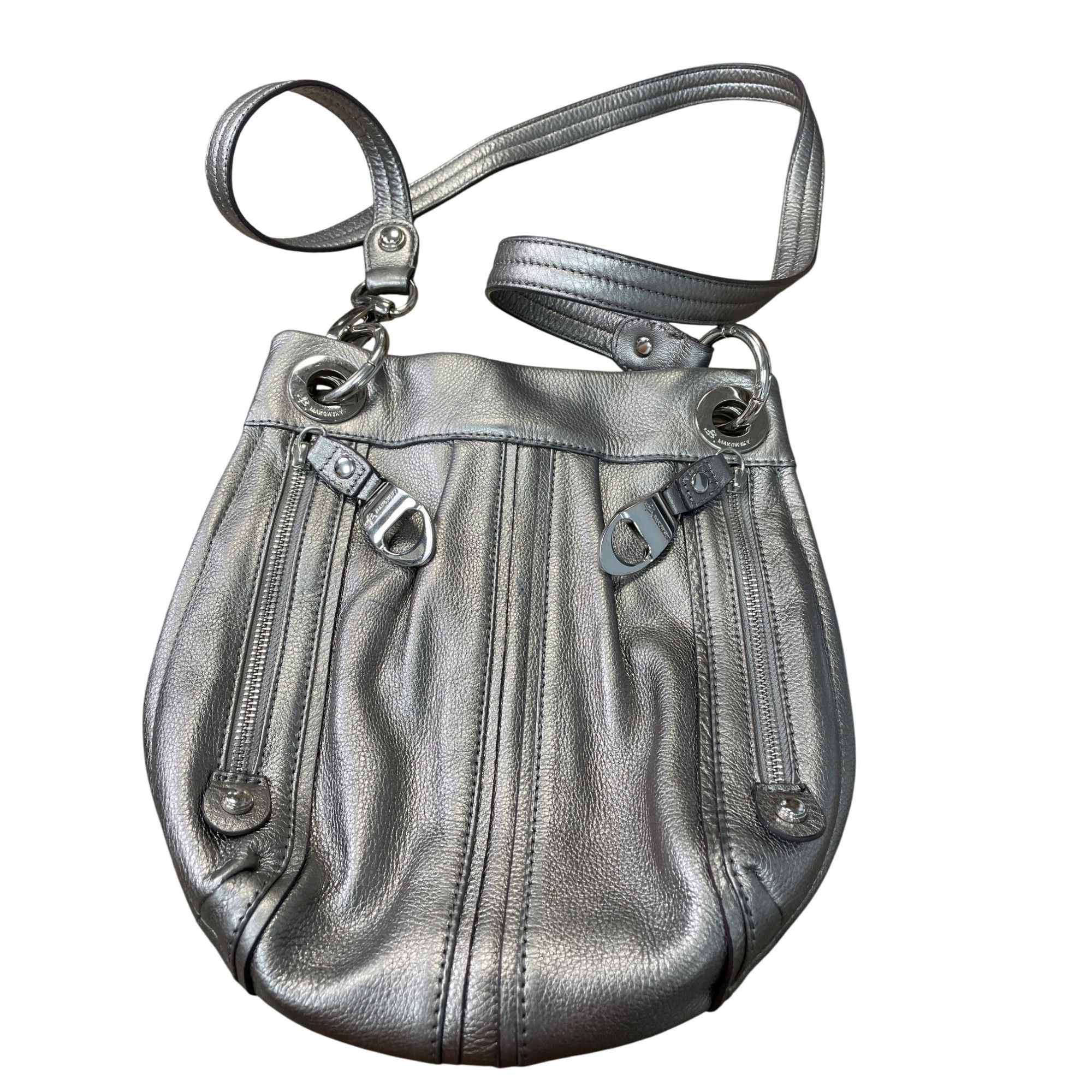 Other B. Makowsky Womens Silver Pebbled Leather Crossbody Handbag Size ONE SIZE - 1 Thumbnail