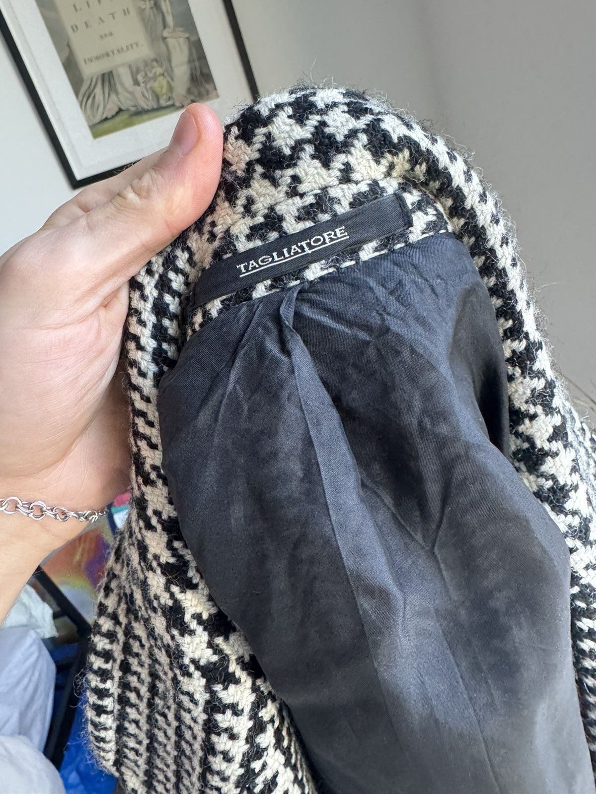 Tagliatore Italian wool houndstooth woven coat black and white Size US M / EU 48-50 / 2 - 5 Thumbnail