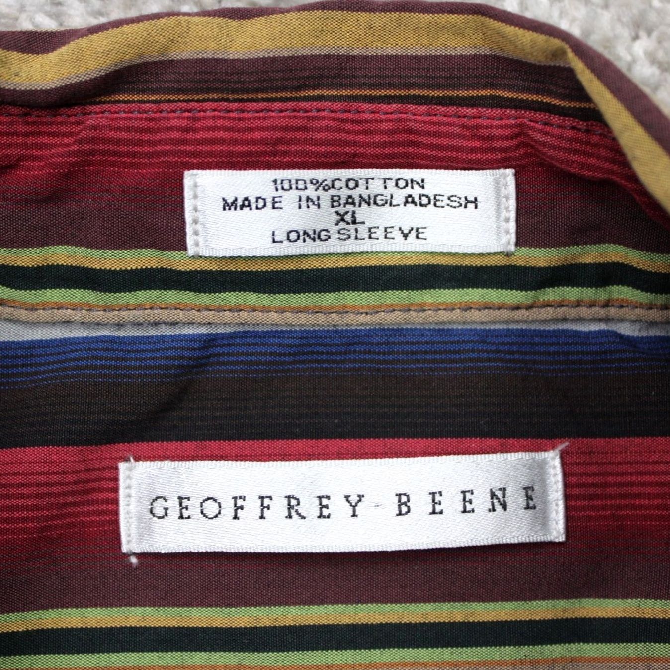 Geoffrey Beene Geoffrey Beene Shirt Mens XL Red/Gray/Brown Striped 100% Cotton Long Sleeve Size US XL / EU 56 / 4 - 6 Thumbnail
