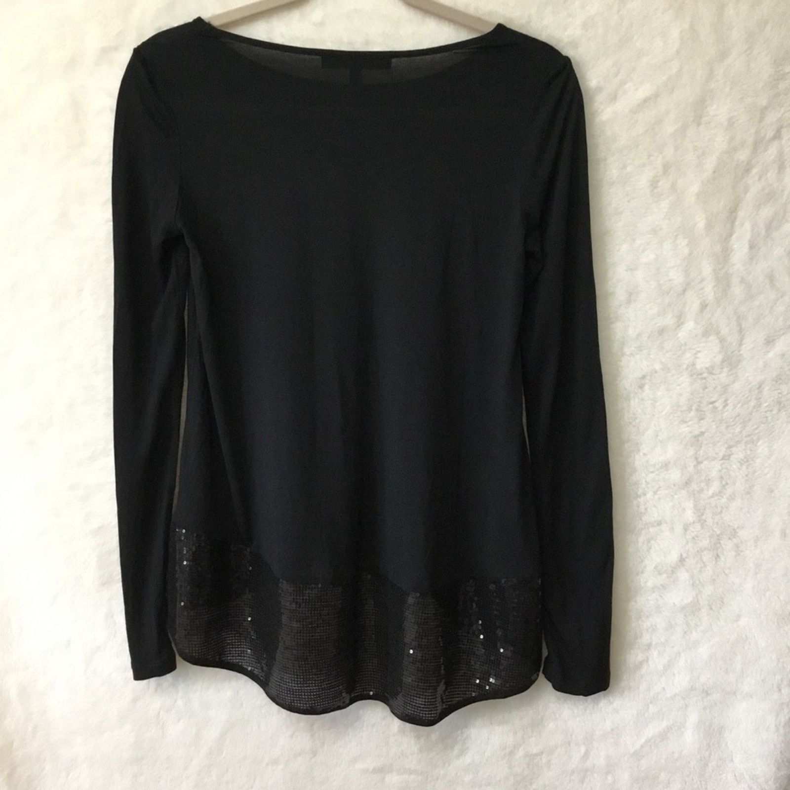 Bcbgmaxazria BCBGMaxaZria Black High & Low Long Sleeve Top Size S / US 4 / IT 40 - 9 Thumbnail