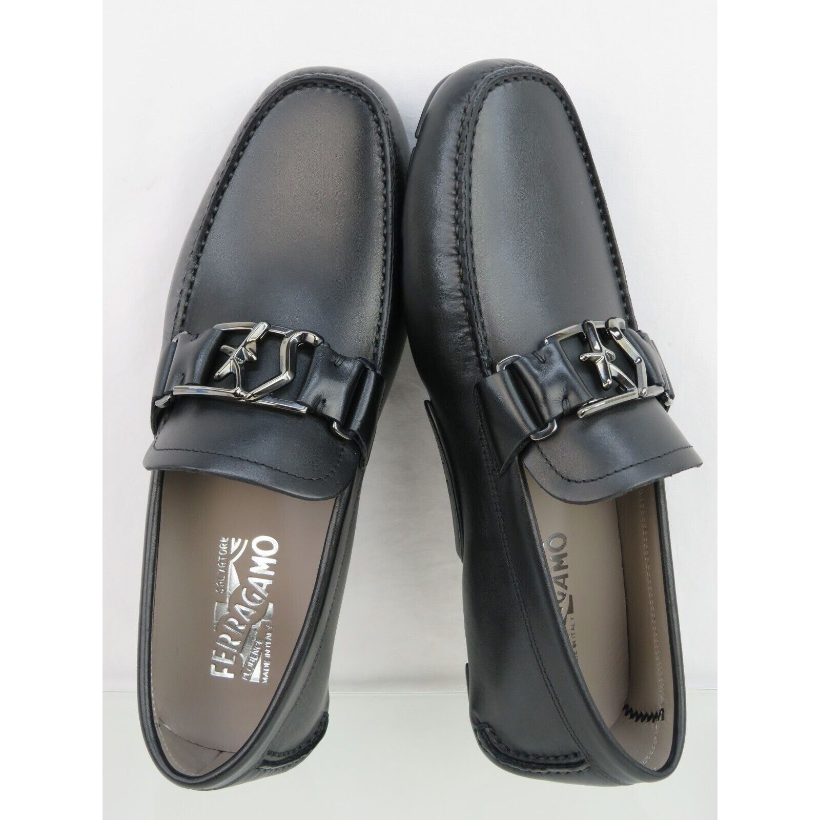 Salvatore Ferragamo FERRAGAMO PETER BLACK LEATHER LOGO DRIVING LOAFERS 8.5 EE Size US 9.5 / EU 42-43 - 3 Thumbnail