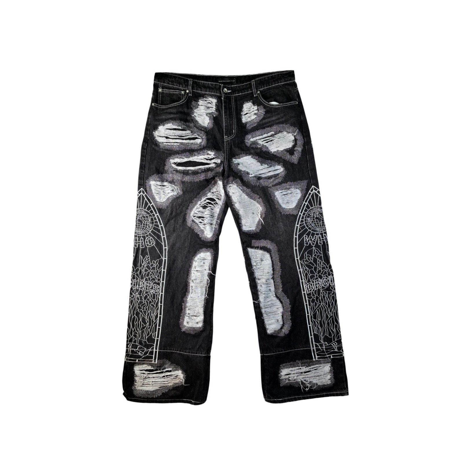 Who Decides War Who Decides War Distressed Black & Silver Jeans Size US 40 / EU 56 - 1 Thumbnail