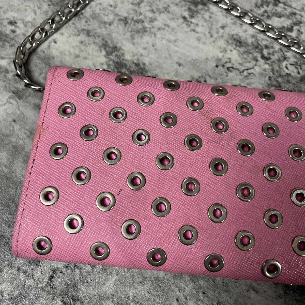 Prada Prada Pink Saffiano Rings Stud Clutch Chain Crossbody Size ONE SIZE - 12 Thumbnail