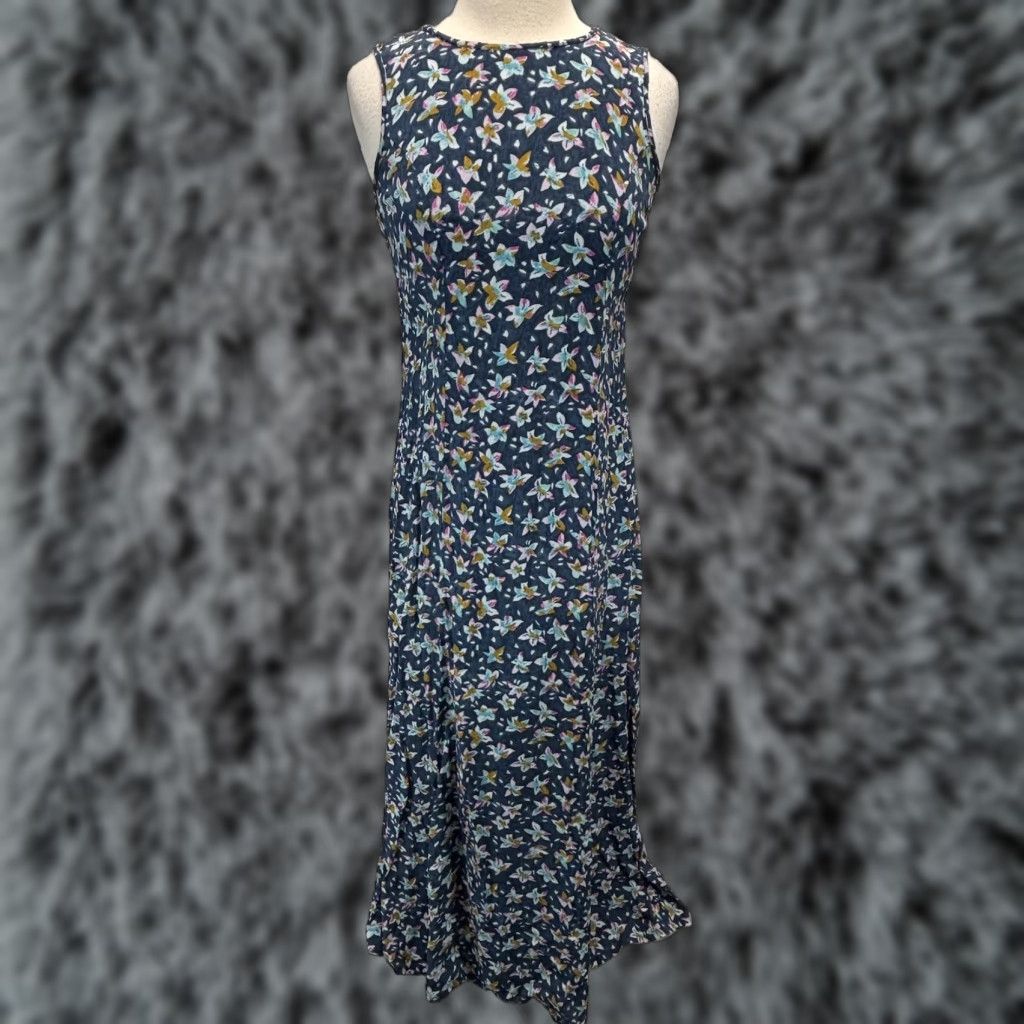 Vintage VINTAGE Adini Floral Maxi Shift Dress Womens Navy Blue Size Large Sleeveless Rayon Bohemian Hippie India Size L / US 10 / IT 46 - 1 Thumbnail