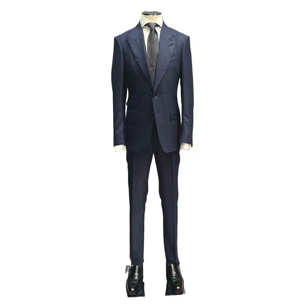 Tom Ford o1loc1c0725 2LEP01 Check Wool Shelton Suit in Navy Size US XXL / EU 58 / 5 - 1 Thumbnail