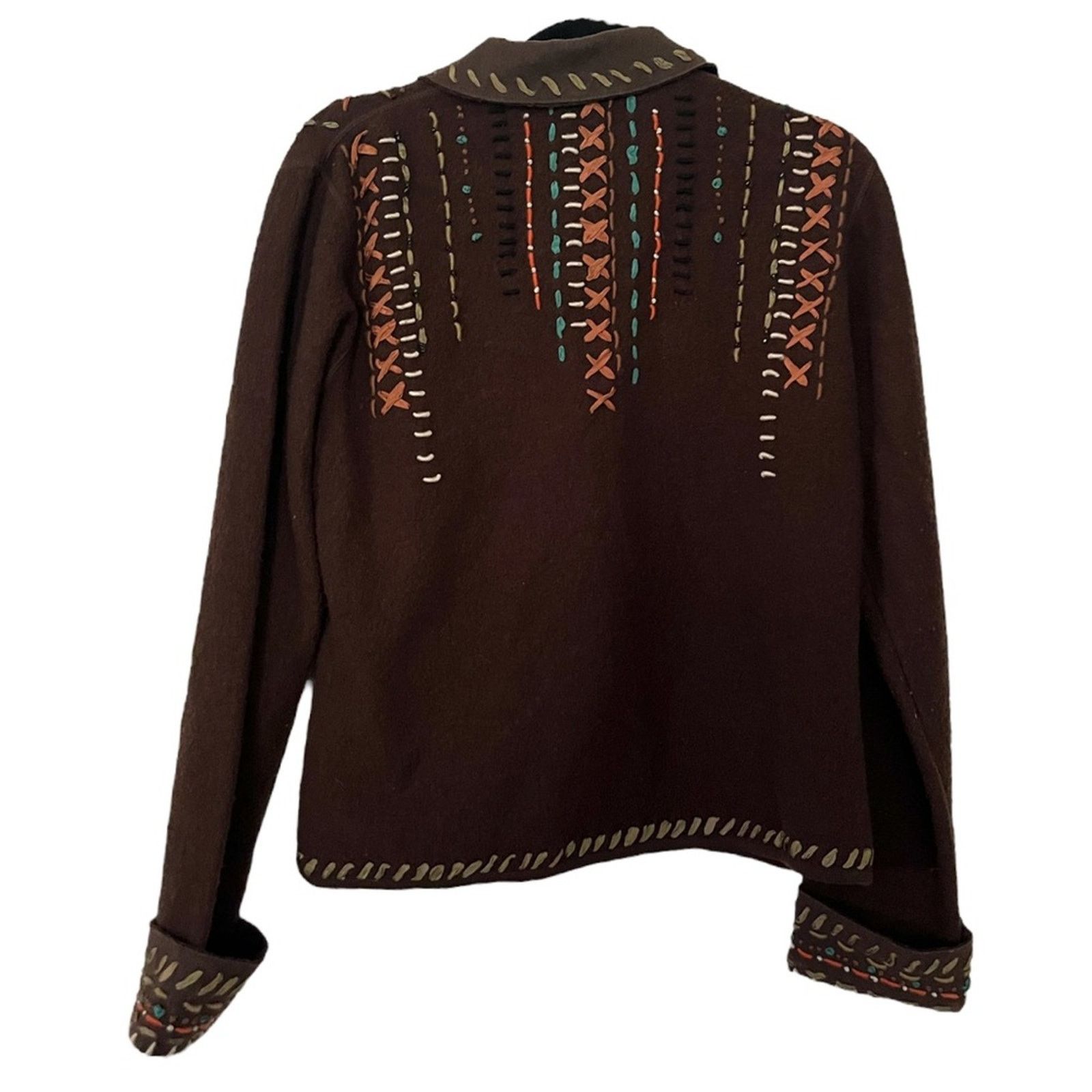 Other Icelandic Design 100% Wool Jacket, Brown Suede Beaded Size M / US 6-8 / IT 42-44 - 2 Thumbnail