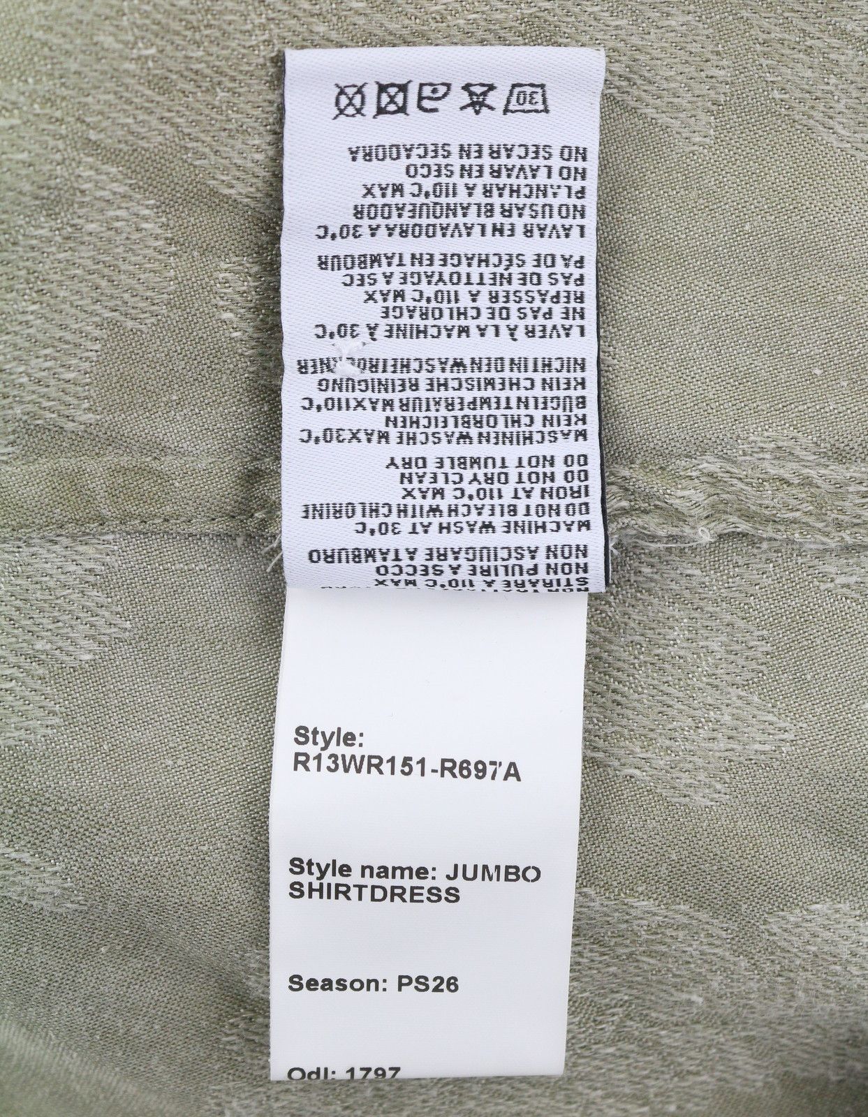 R13 JUMBO SHIRTDRESS XS/S Olive Floral Linen PS26 Dress 88825 Size XS / US 0-2 / IT 36-38 - 14 Thumbnail