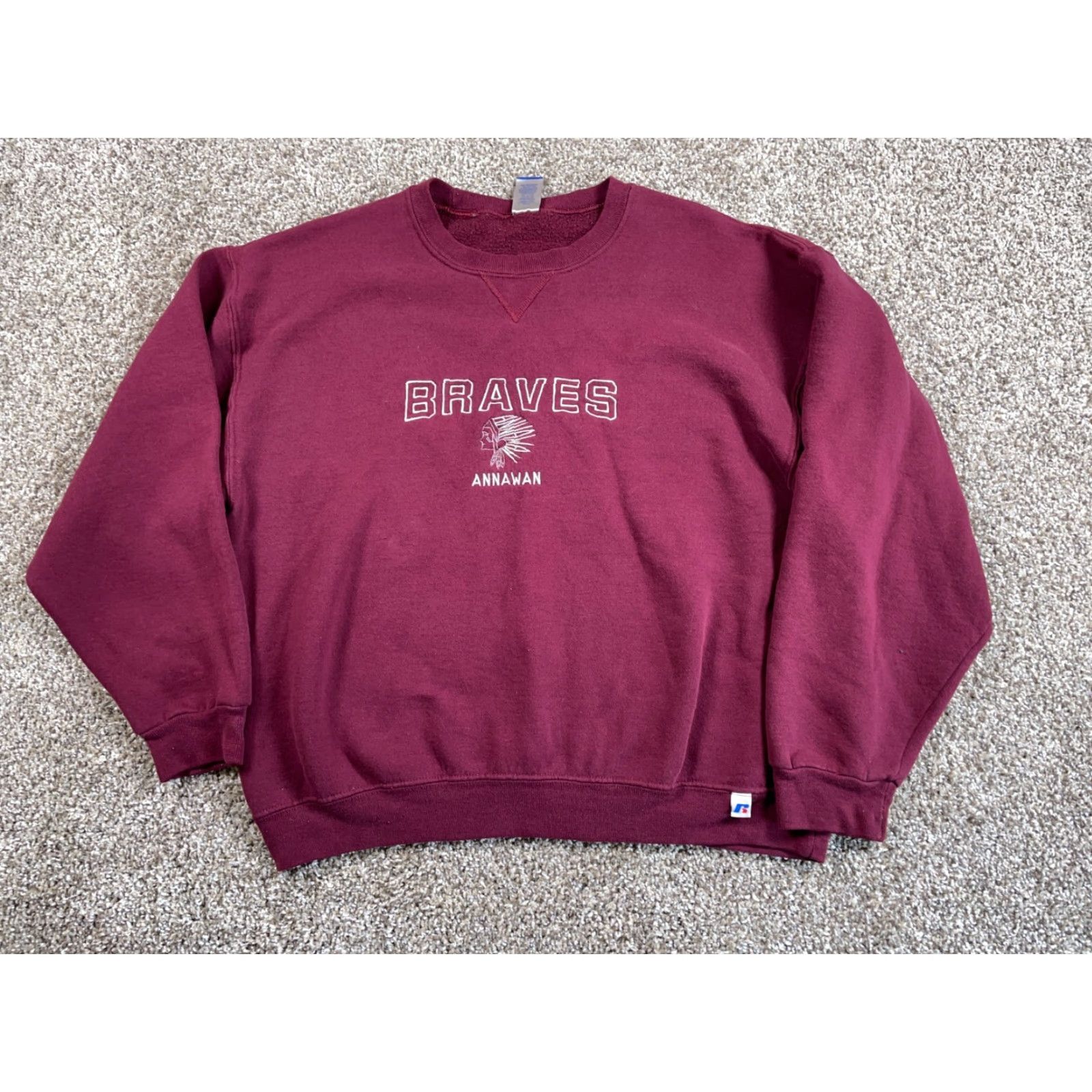 Russell Athletic VINTAGE Russell Athletic Sweatshirt Adult Large Red - Annawan Braves Embroidered Crew Neck Pullover Shirt Men Russel Athletic Tag Size US M / EU 48-50 / 2 - 2 Thumbnail