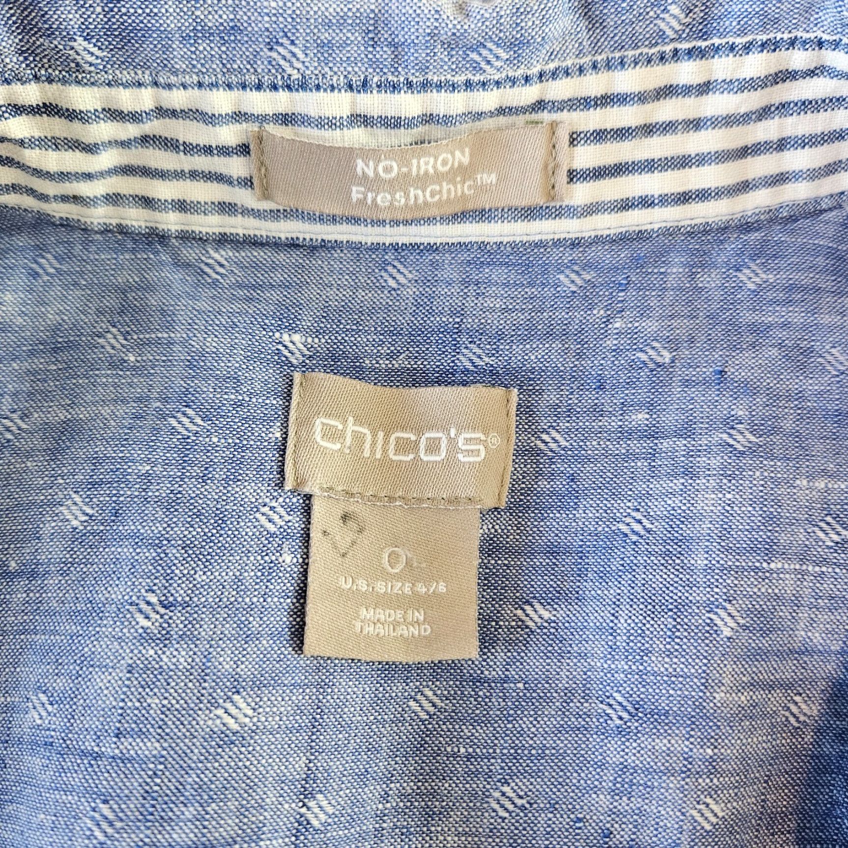Vintage Chico's Womens Button-Up Top Sz 4/6 Linen 3/4 Sleeve Blue Size S / US 4 / IT 40 - 5 Thumbnail