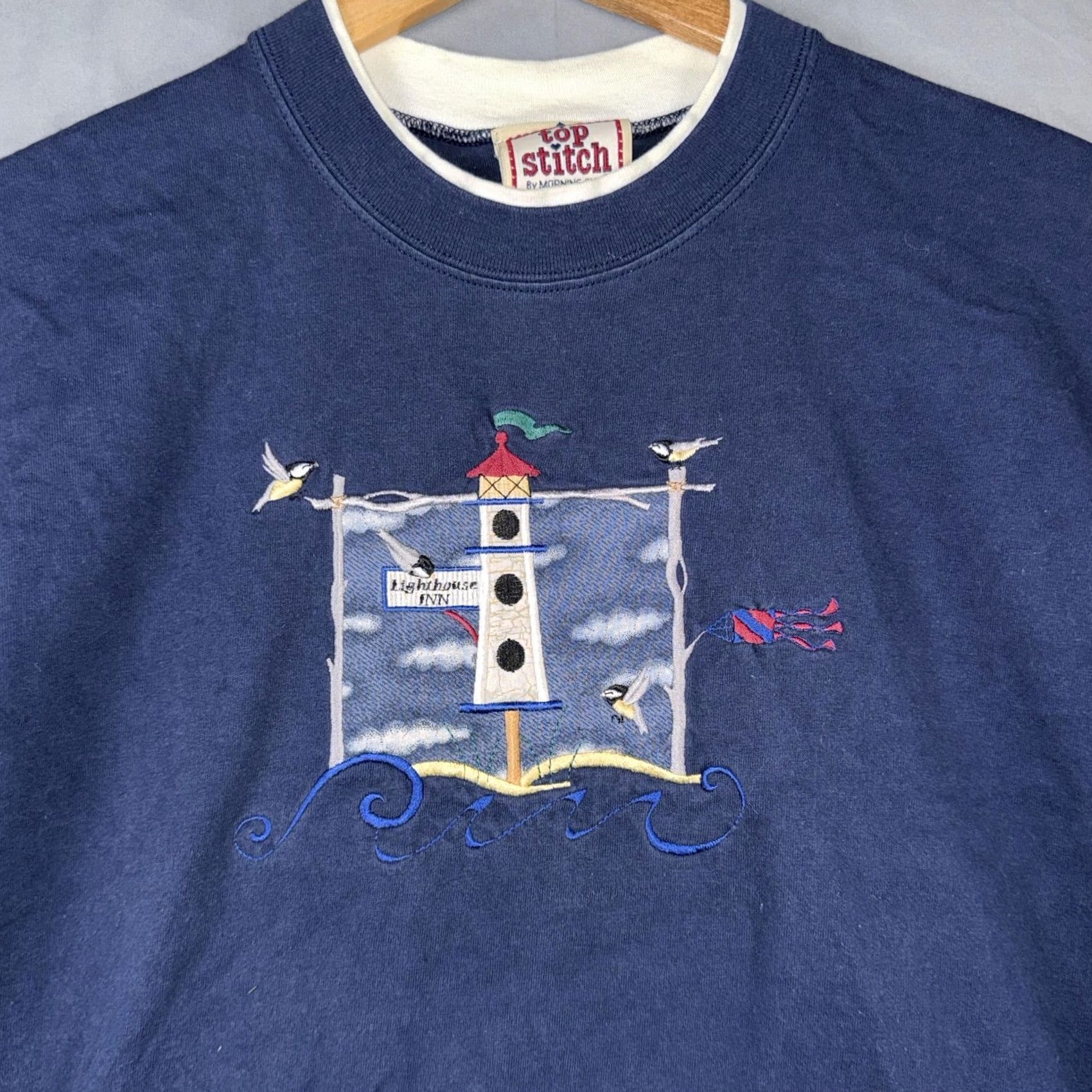 Vintage VINTAGE Top Stitch Shirt Womens 2X Blue Lighthouse Embroidered Ringer Tee USA Size XXL / US 16-18 / IT 52-54 - 4 Thumbnail