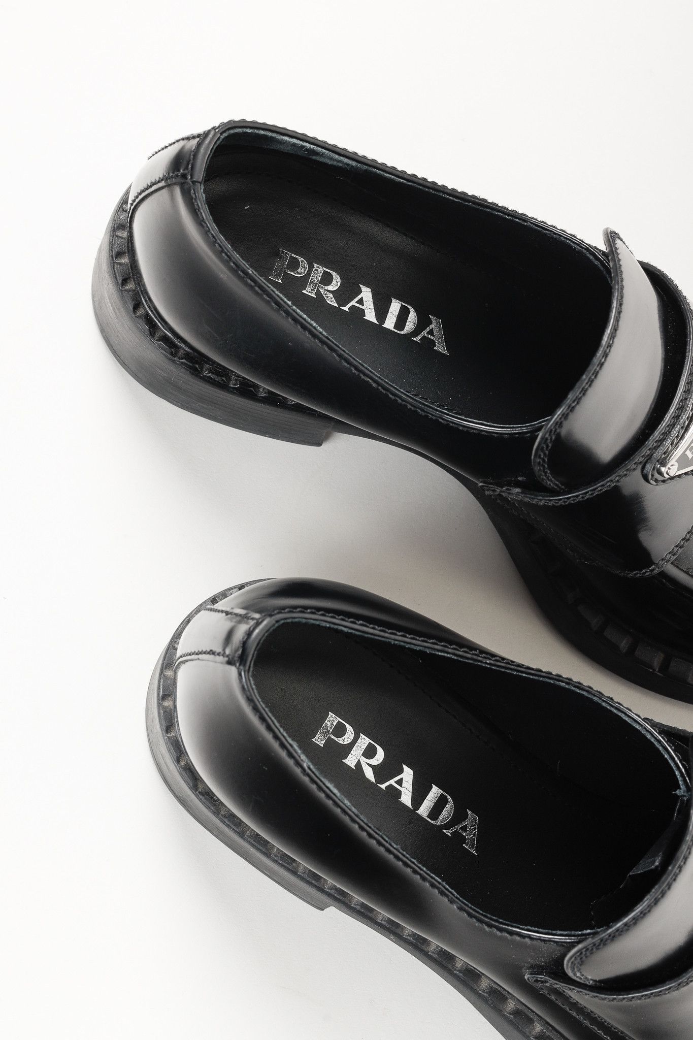 Prada Prada Nero Spazzolato Leather Triangle Logo Loafers Size US 6.5 / IT 36.5 - 10 Thumbnail