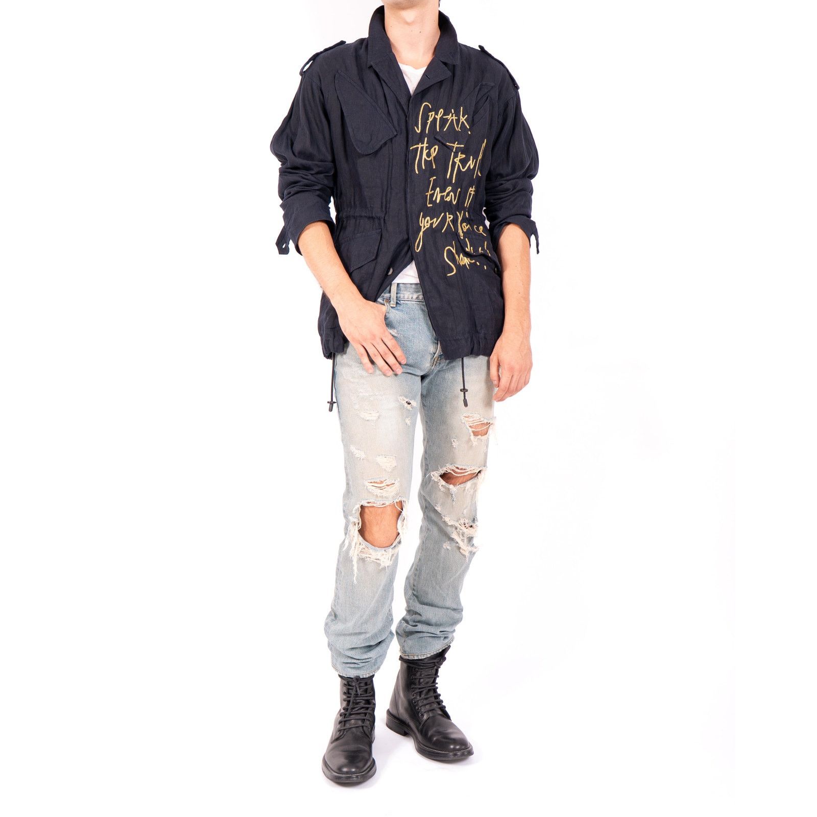 Haider Ackermann SS16 Embroidered Safari Jacket in Indigo Cotton Size US XS / EU 42 / 0 - 5 Thumbnail