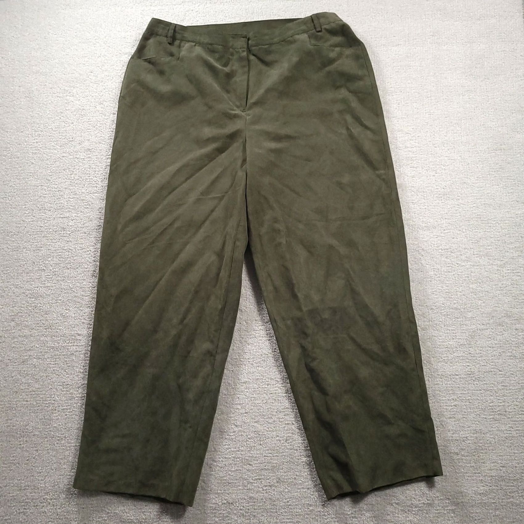 Vintage Jaclyn Smith Plus Size 20W Dress Pants Green High Rise Elastic Waist Crop Pockets Solid Polyester Tapered Leg Womens Size 42" / US 20 - 2 Thumbnail