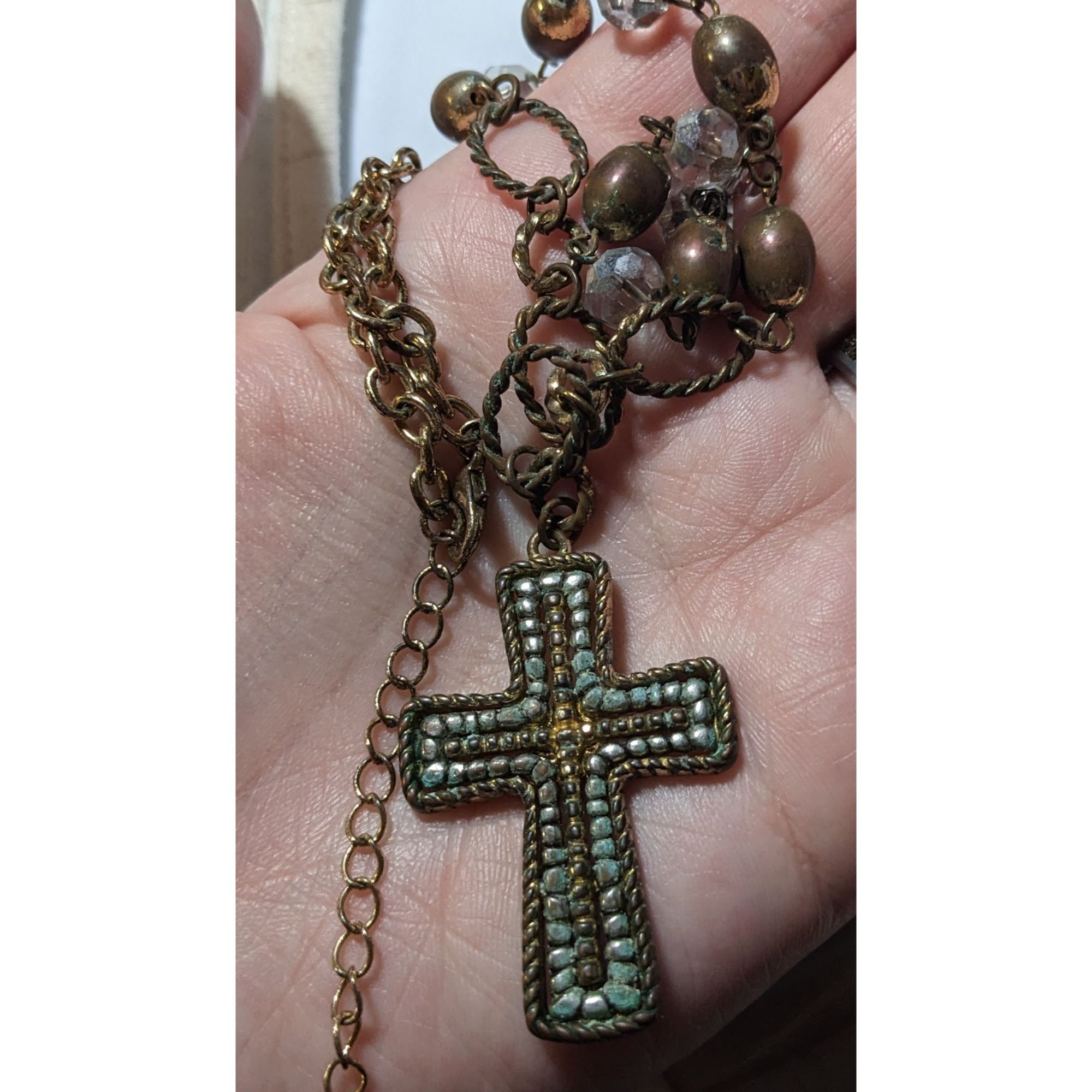 Other Vintage Multitone Metallic Beaded Cross Necklace Size ONE SIZE - 7 Thumbnail