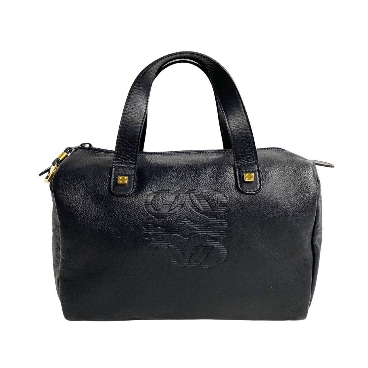 image of Loewe Anagram Leather Boston Bag in Black, Women's