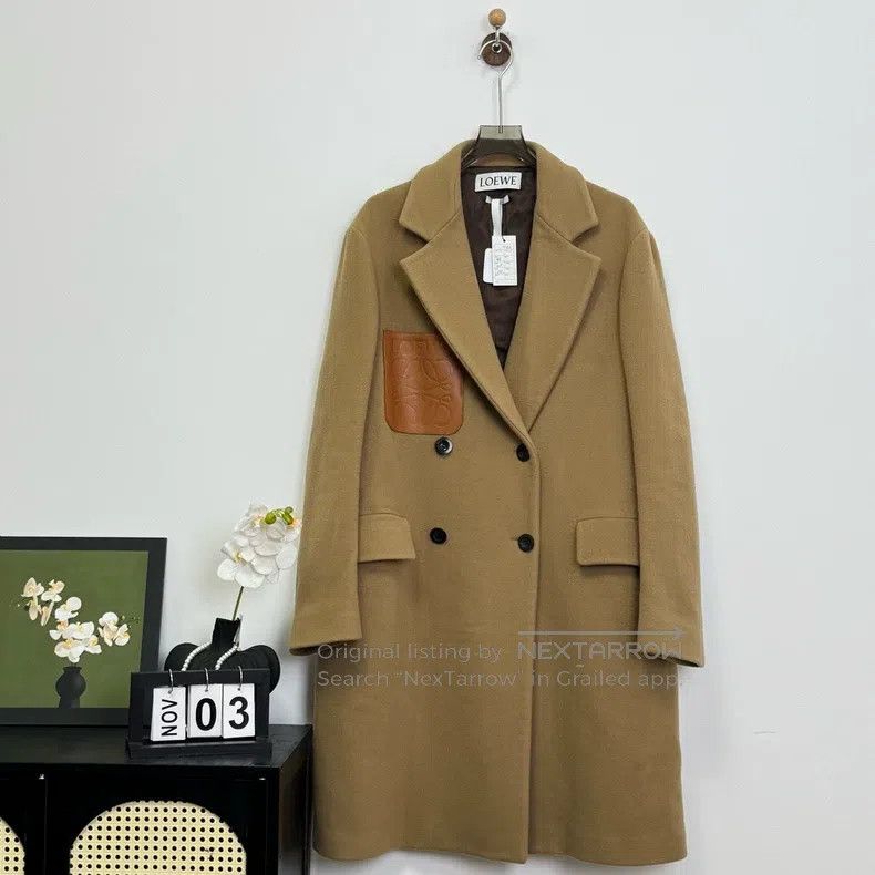 Loewe Loewe Wool and Cashmere Mixed Leather Patch Logo Coat Size US L / EU 52-54 / 3 - 1 Thumbnail