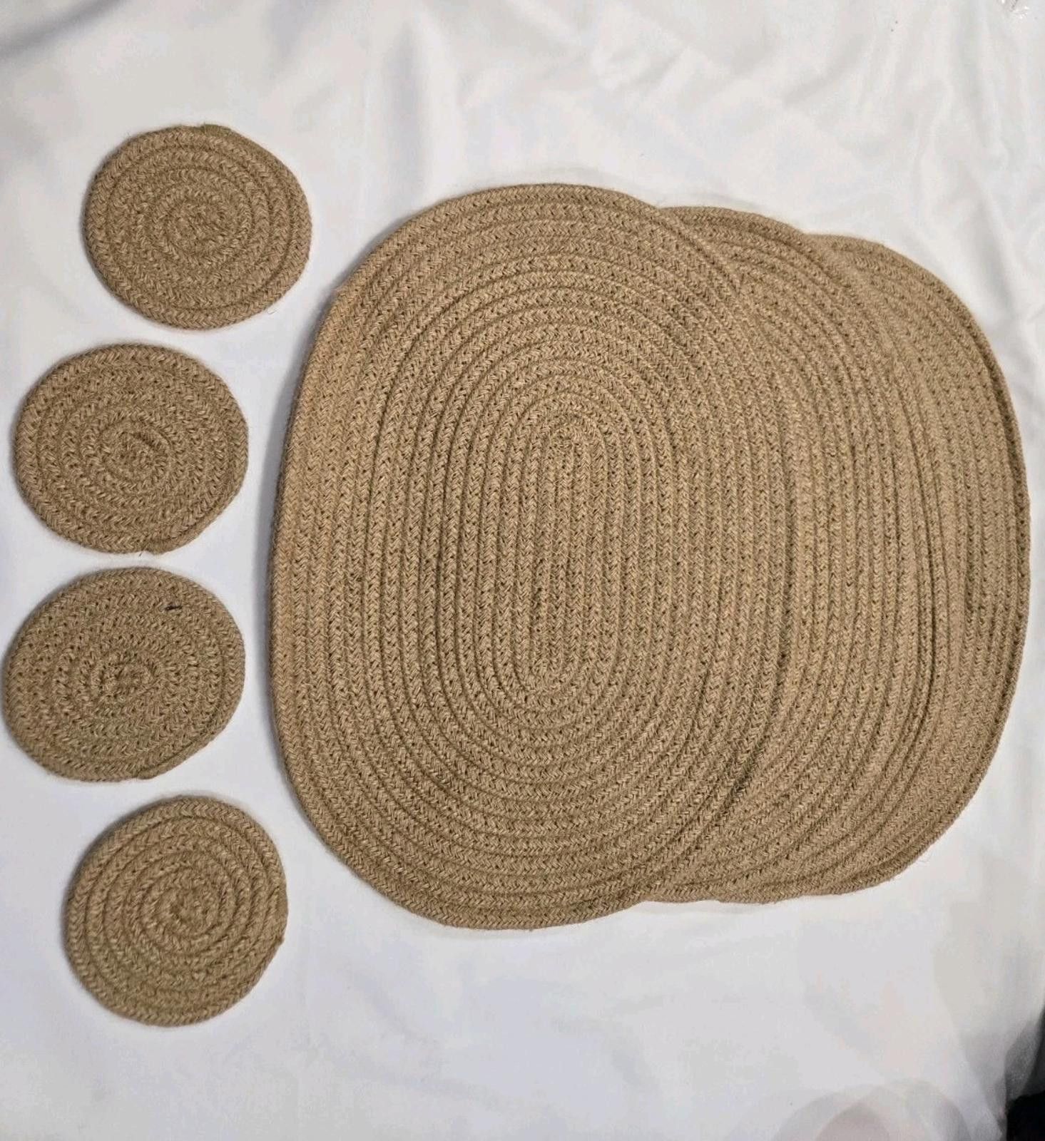 Other 4 Pack Oval Jute Woven Placemats & Round Fabric Coasters Size ONE SIZE - 7 Thumbnail