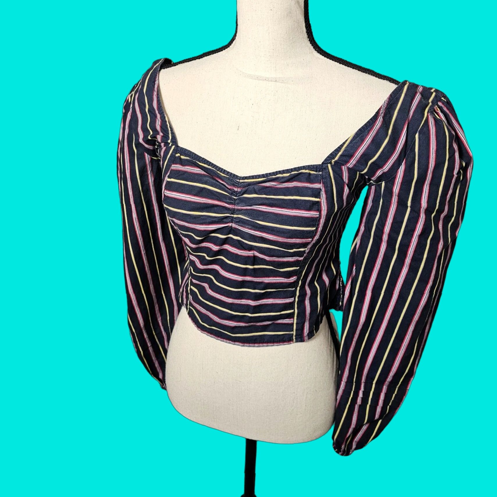 Free People Free People Striped Cropped Balloon Sleeve Top Sunshine In Sicily Size S Size S / US 4 / IT 40 - 1 Thumbnail