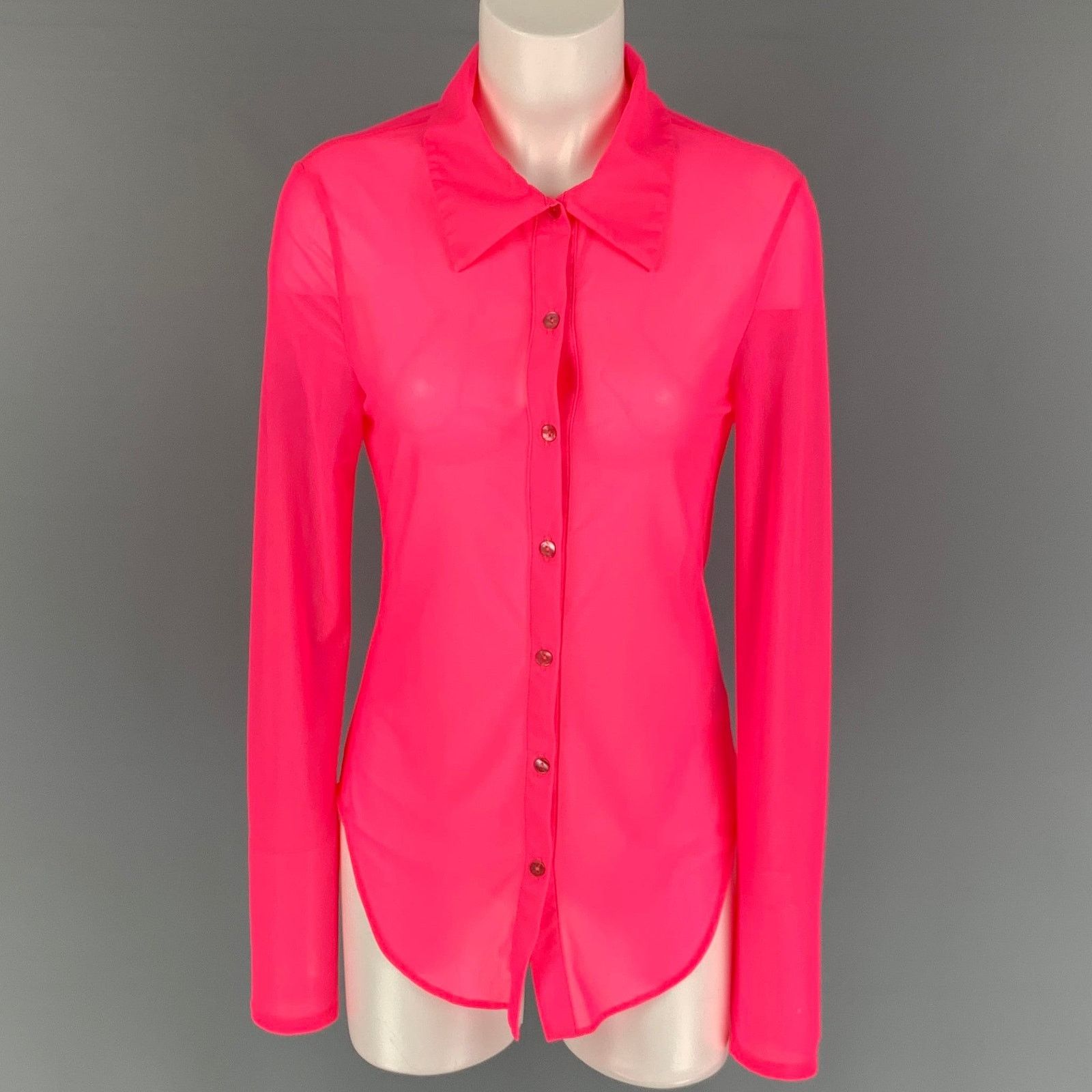 PRISCAVera PRISCAVera Size L Pink Nylon See Through Button Up Shirt Size L / US 10 / IT 46 - 1 Thumbnail