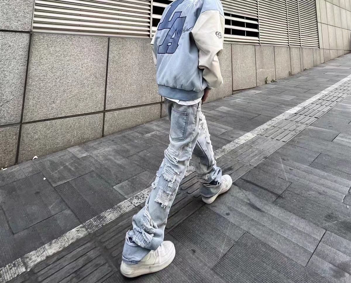 Japanese Brand × Jean Street Hip Hop Ripped Wide Leg Jeans Size US 33 - 3 Thumbnail