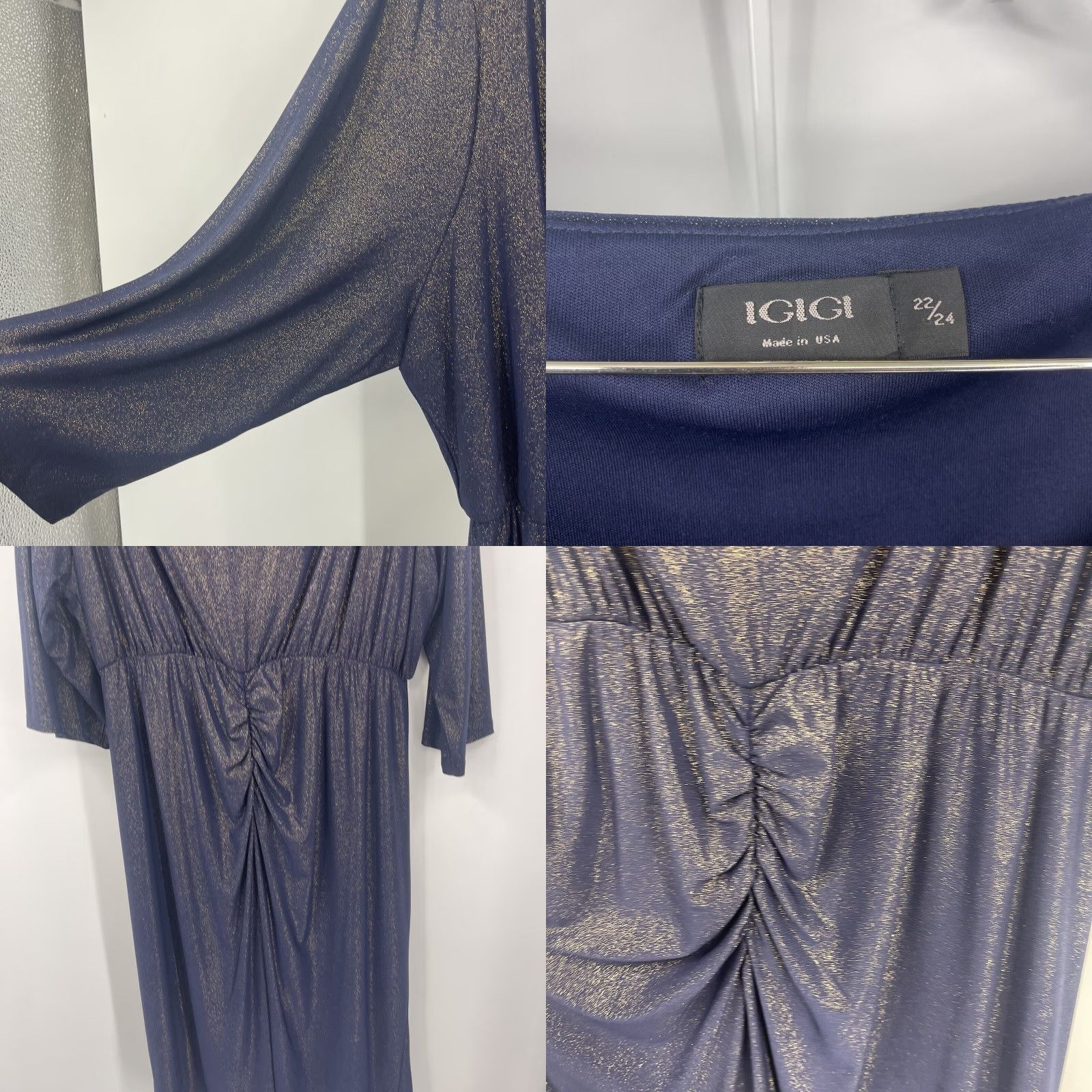 Vintage IGIGI Dress Women Plus 24 3/4 Sleeve Jersey Knee-Length Ruched Bodycon Navy Blue Size 4XL / US 24-26 - 8 Thumbnail