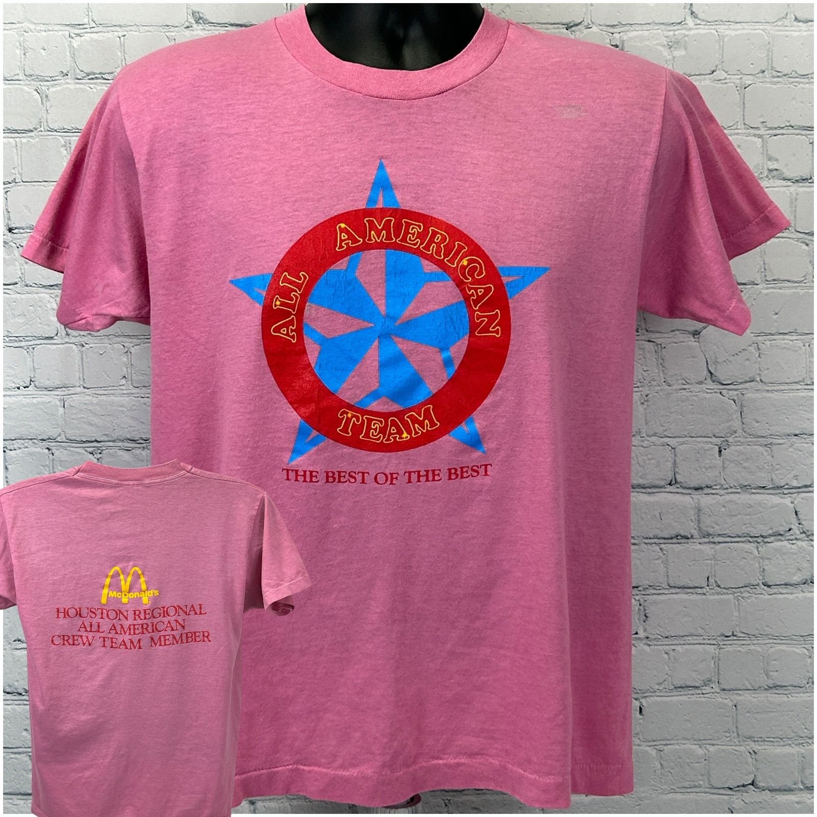 Vintage Vintage 80s McDonalds All American Team T Shirt Pink Medium Size US M / EU 48-50 / 2 - 1 Thumbnail