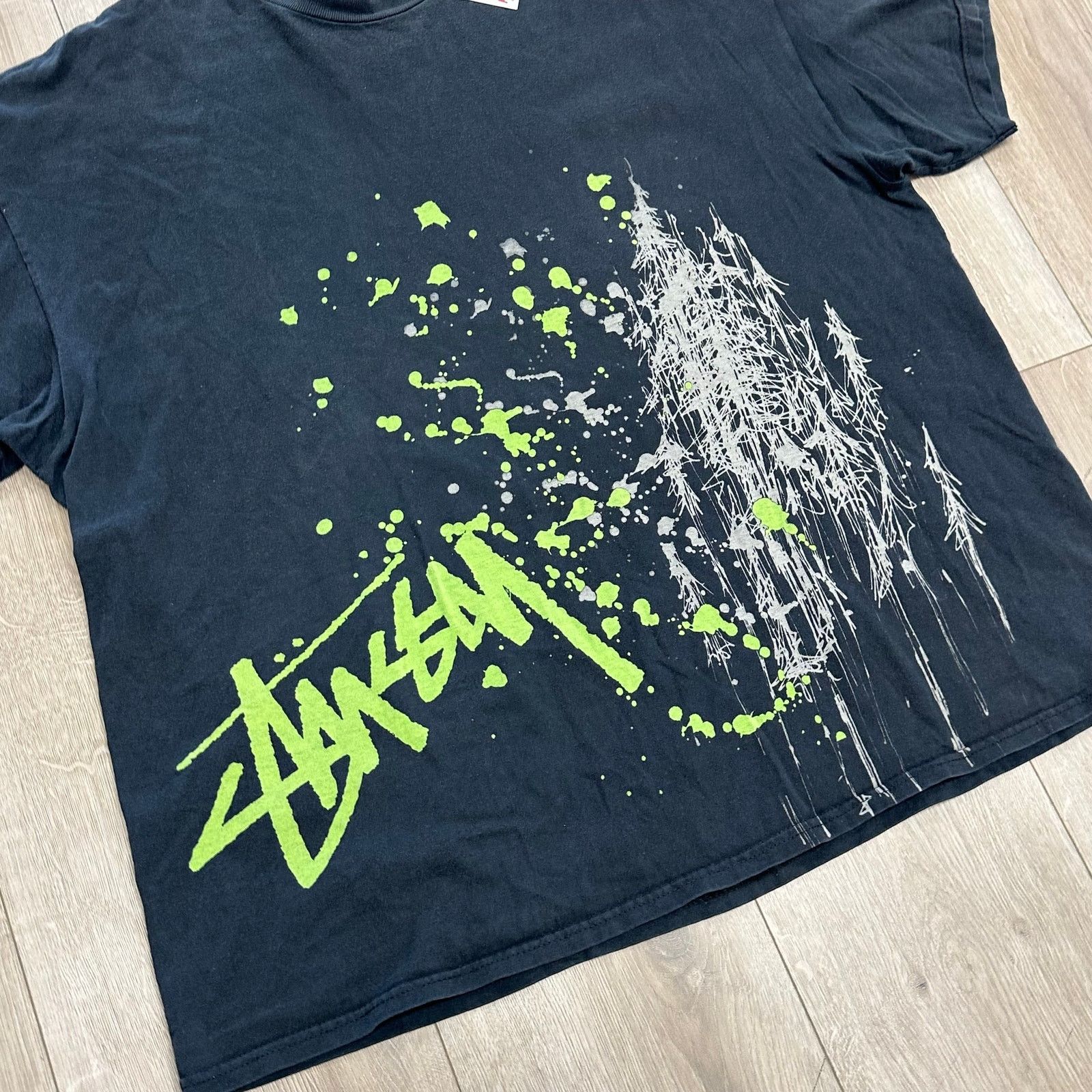 Stussy Vintage Y2K Stussy Splash Graffiti Logo Black Green Tee Size US XL / EU 56 / 4 - 4 Thumbnail
