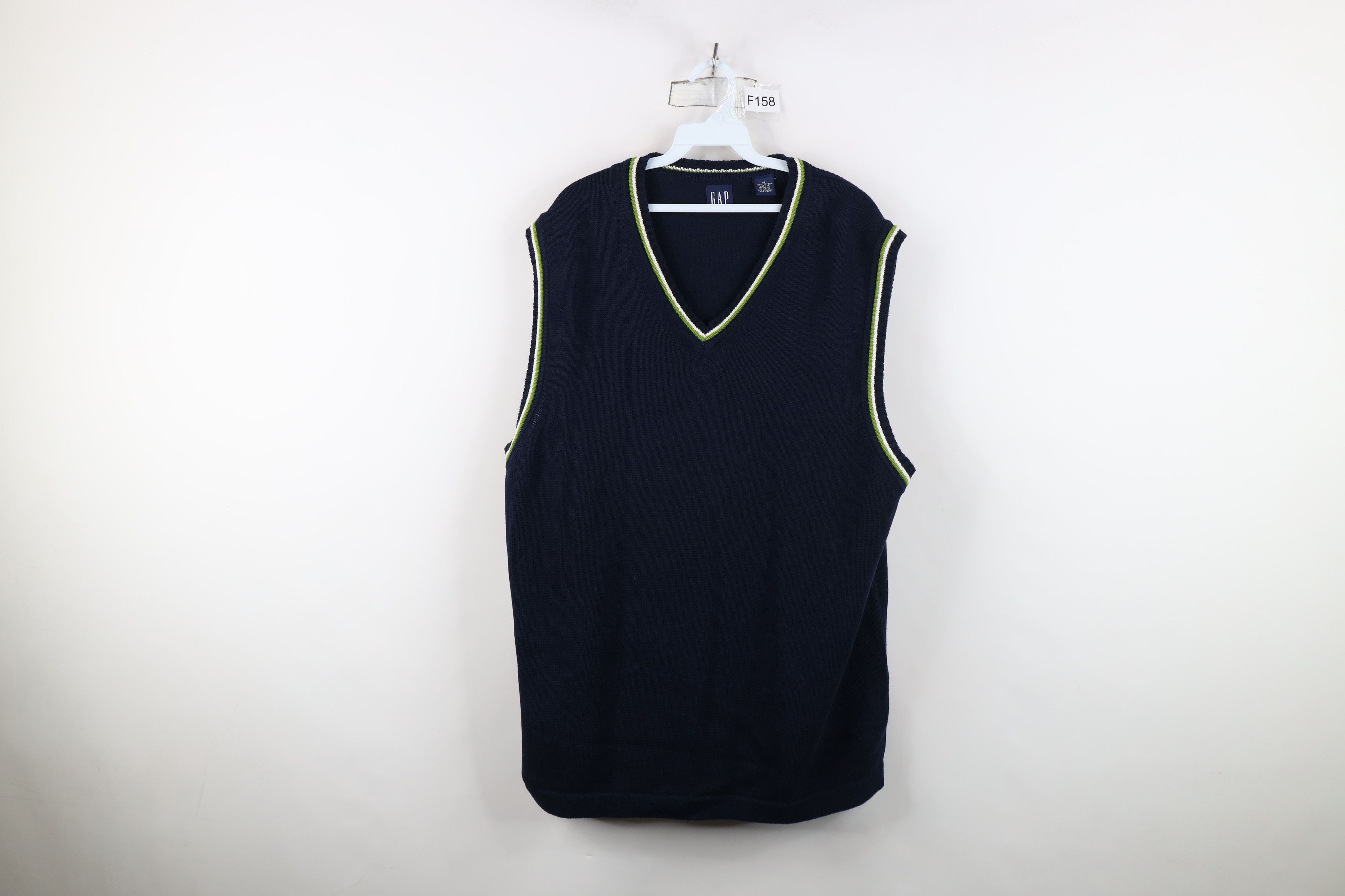 Gap Vintage 90s Gap Striped Cotton Knit V-Neck Sweater Vest Blue Size US XL / EU 56 / 4 - 1 Thumbnail