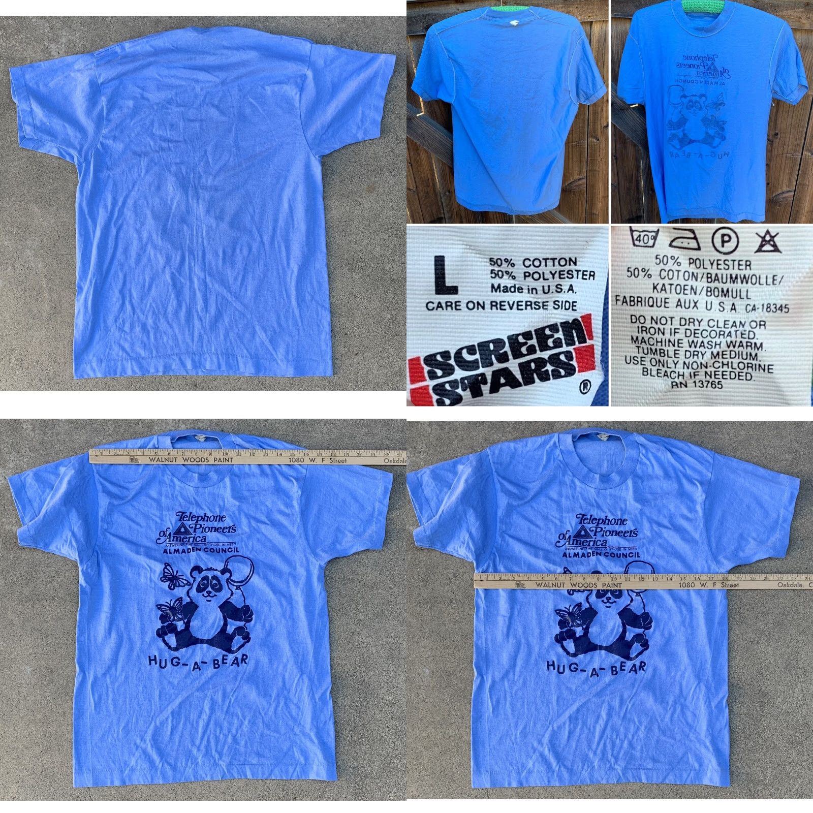 Vintage VINTAGE Screen Stars T-Shirt Men L blue 80s Graphic Print Telephone Pioneers of America Almaden Council HUG A BEAR Size US L / EU 52-54 / 3 - 8 Thumbnail