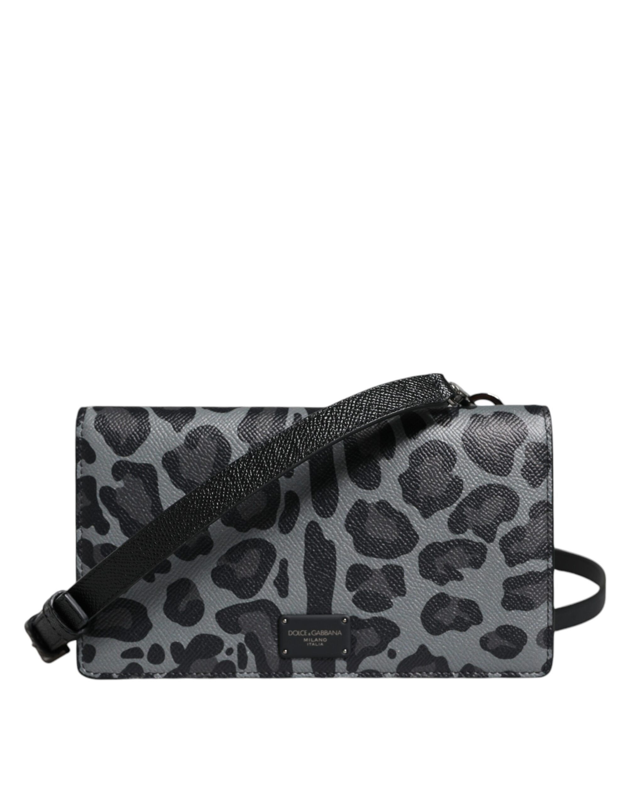 Dolce & Gabbana Black Gray Leopard Leather Bifold Card Slot Crossbody Size ONE SIZE - 1 Thumbnail