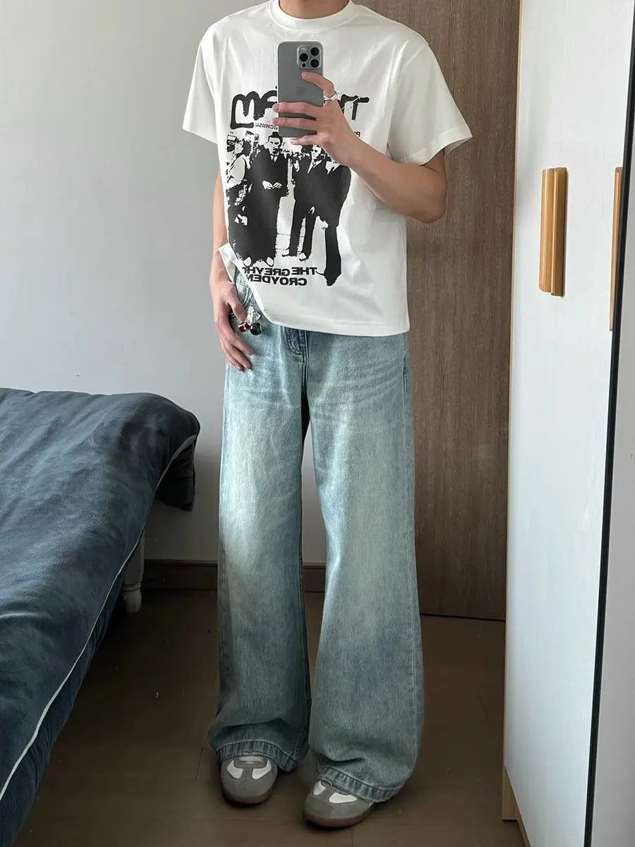 Japanese Brand Casual loose wide leg washed light colored jeans Size US 32 / EU 48 - 4 Thumbnail
