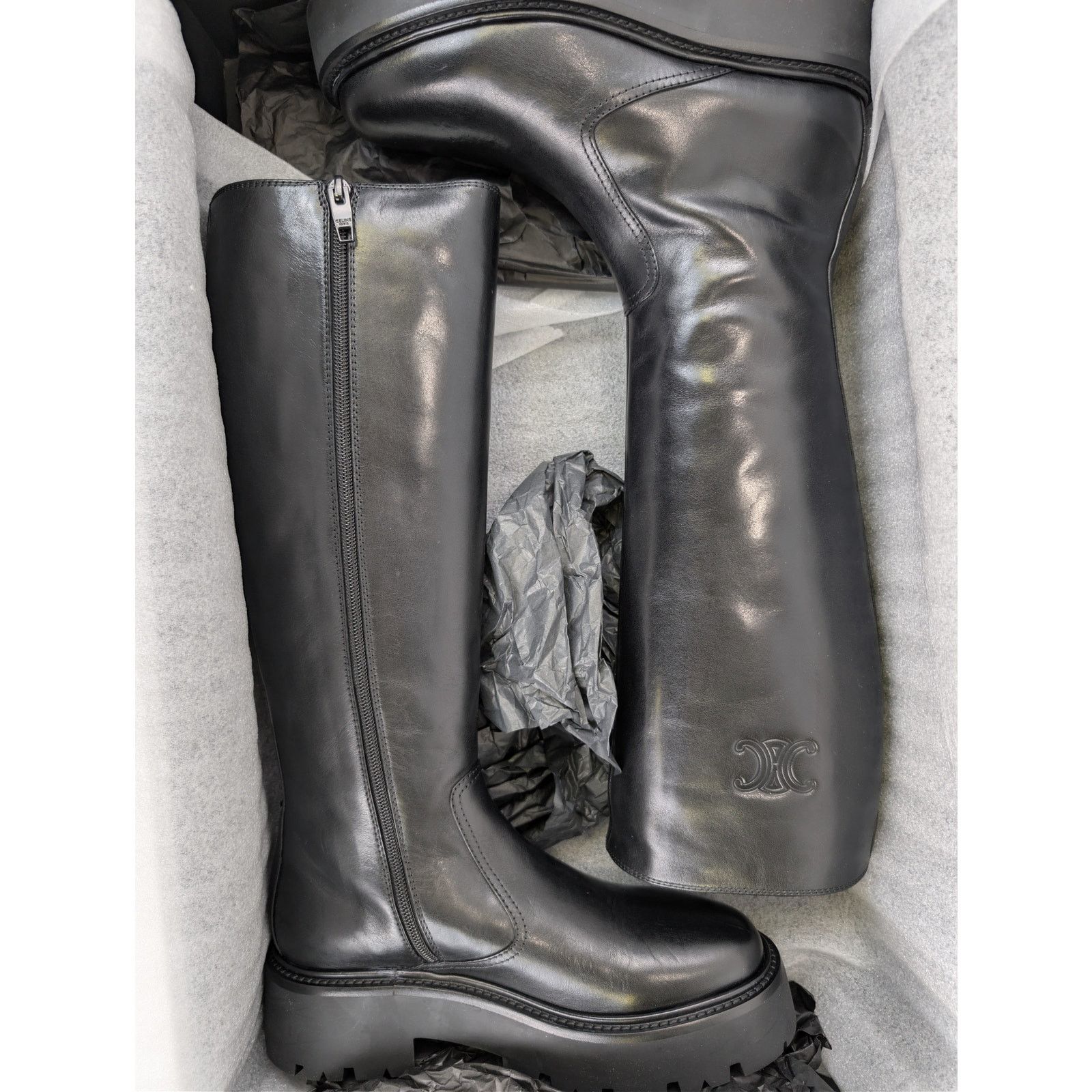 Celine o1rshd1 Bulky Zipped Boots leather with Triomphe signature Size US 9 / IT 39 - 19 Thumbnail