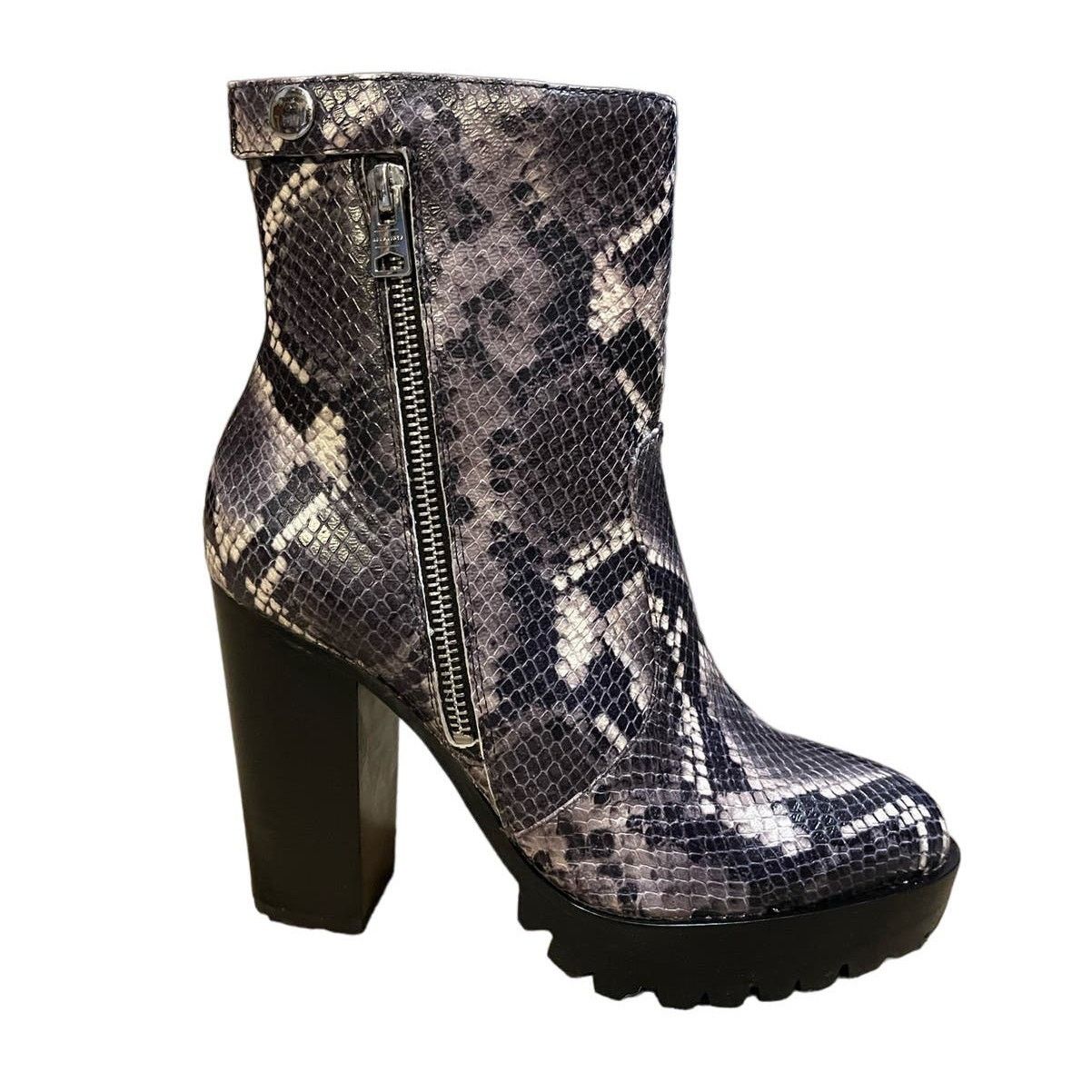 image of Allsaints Ana Snake Emobossed Lug Womens Boot Eu38 Us 7 New in Black