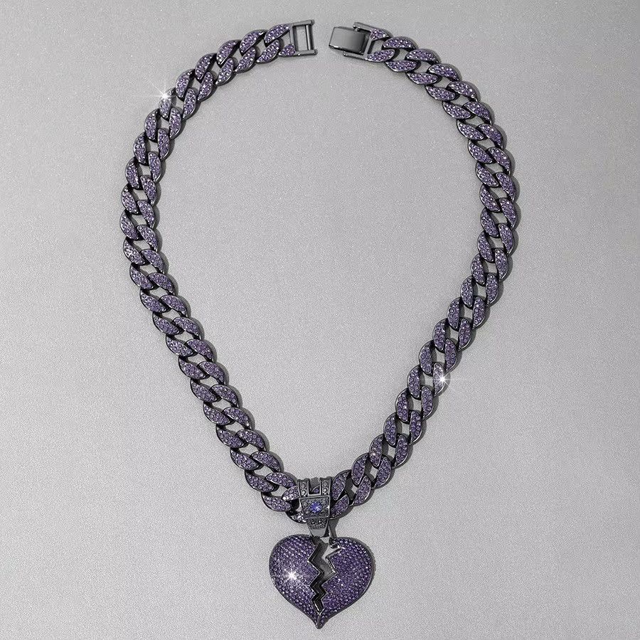 Jewelry Hip Hop Gold Plated Iced out Crystal Broken Heart Necklace Size ONE SIZE - 6 Thumbnail
