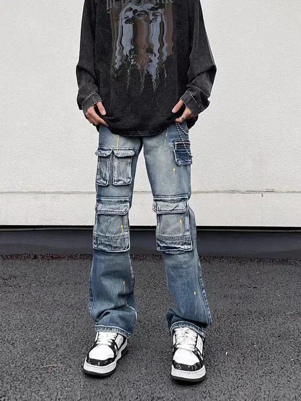 VIBE Retro workwear multi-pocket logging side splash jeans Size US 32 / EU 48 - 6 Thumbnail
