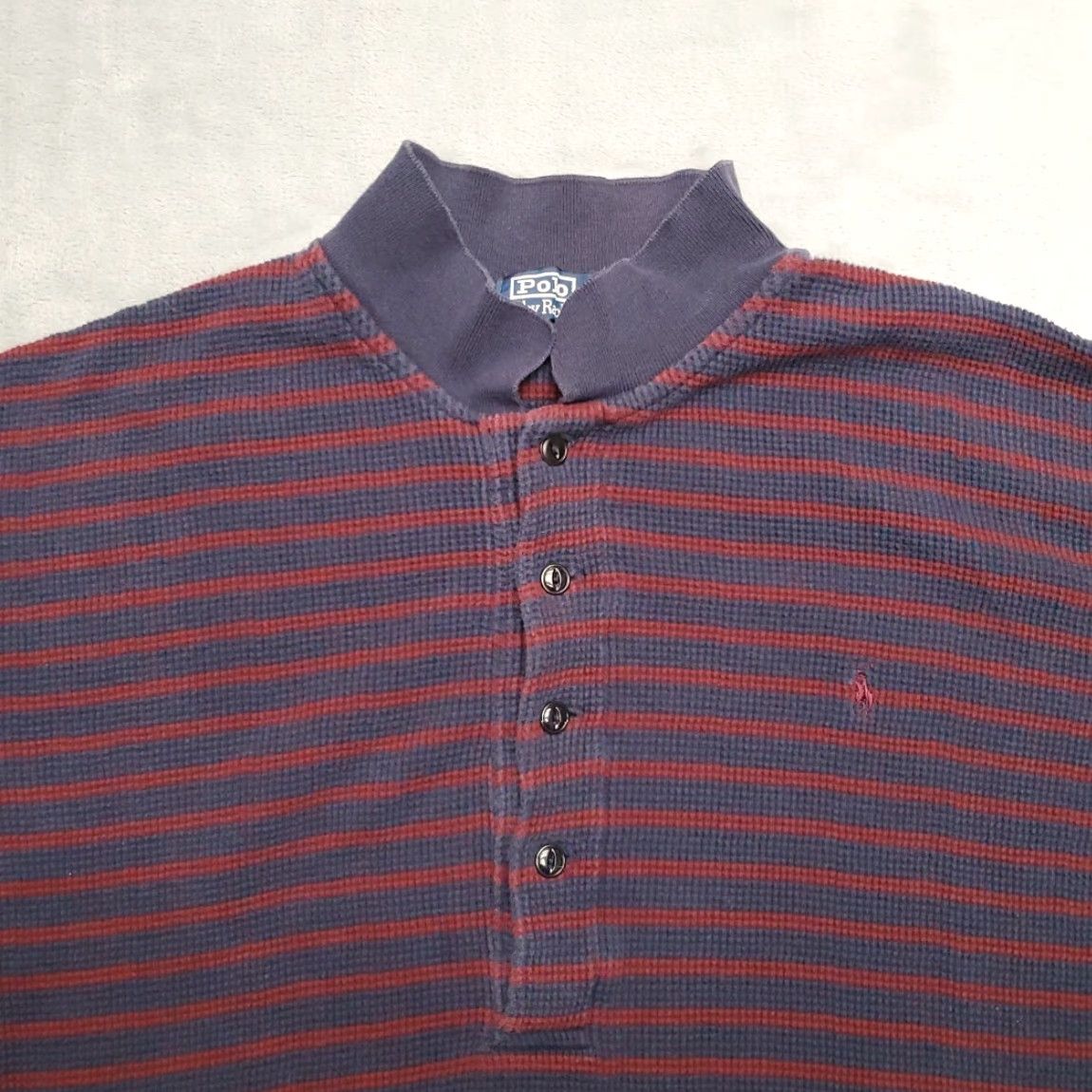 Polo Ralph Lauren Polo Ralph Lauren Shirt Mens XL Red Blue Stripe Waffle Thermal Rugby Made in USA Ribbed Knit Polo Shirt Mens XL Red/Blue Stripe USA Vintage Mens Size US XL / EU 56 / 4 - 3 Thumbnail