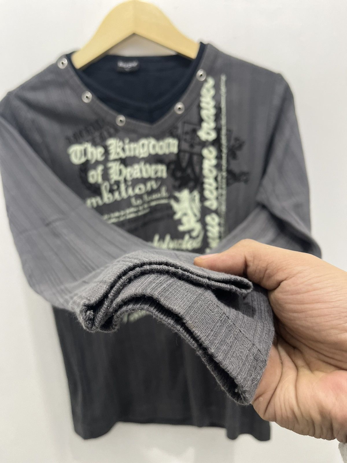 Japanese Brand Longsleeve Double Layer Body Wave Poem Japanese Punk Style Size US L / EU 52-54 / 3 - 4 Thumbnail