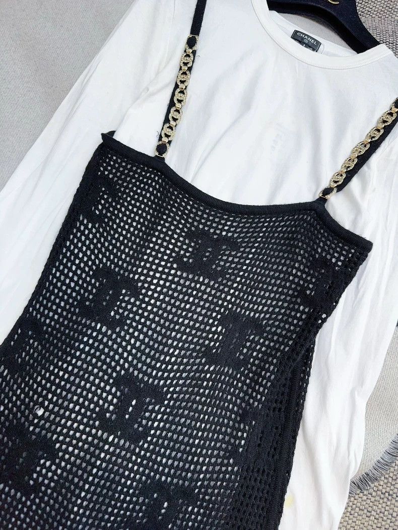 Chanel Chanel 22C black and white rhinestone double C hollow mesh Size S / US 4 / IT 40 - 2 Thumbnail