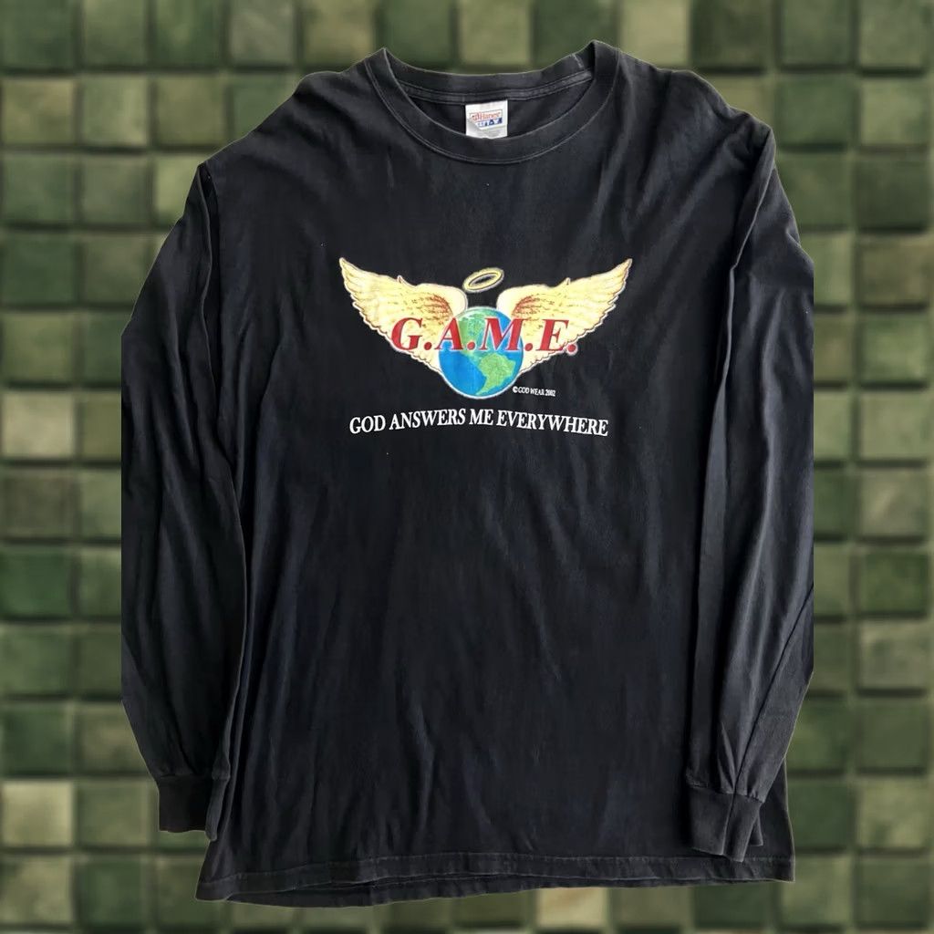Hanes VINTAGE GAME GOD Answers Me Everywhere Hanes Beefy T Shirt Long Sleeve L Black Mens Size US L / EU 52-54 / 3 - 1 Thumbnail