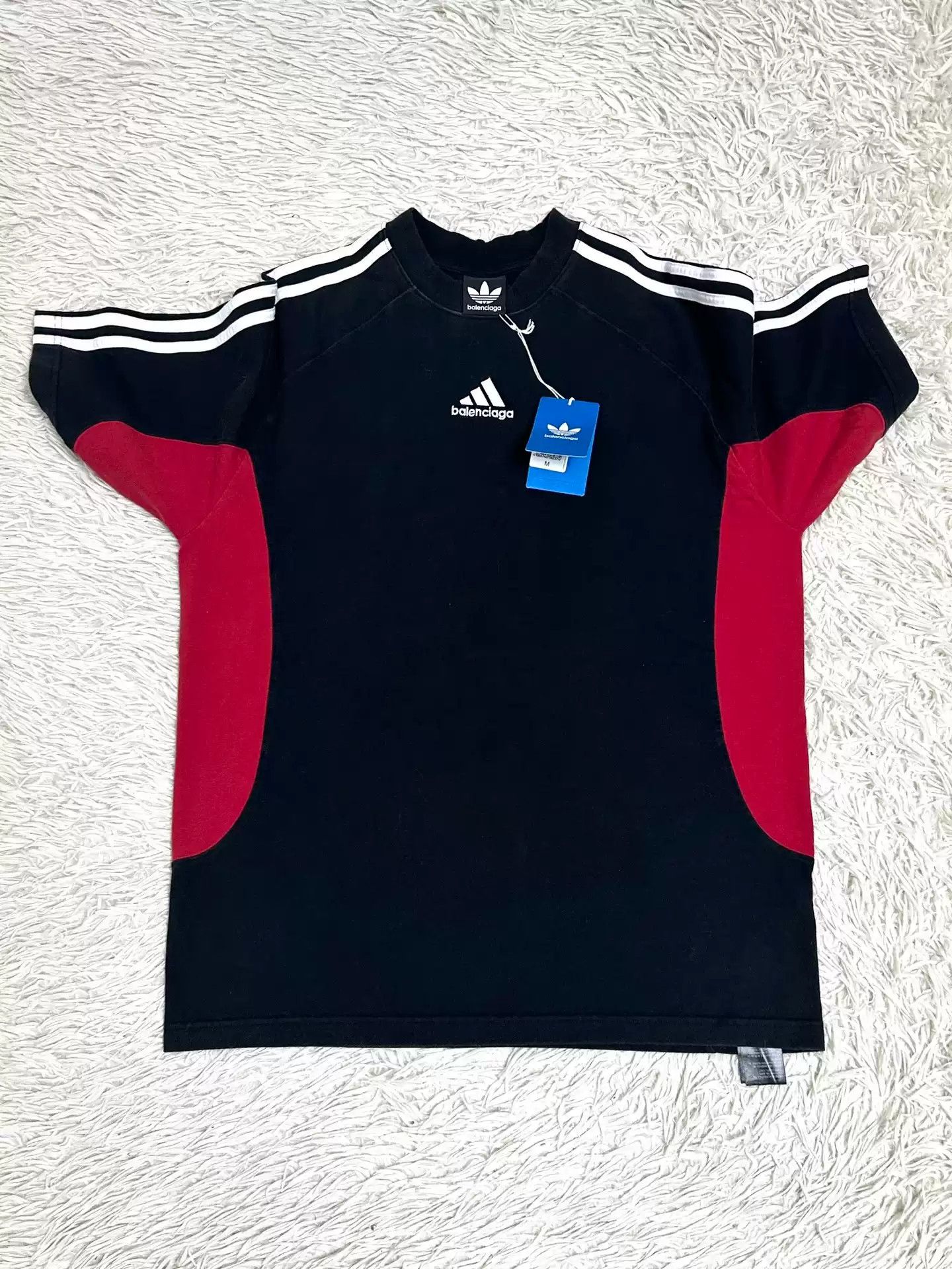 Balenciaga Balenciaga Adidas joint 23SS black and red patchwork distressed faded short sleeved T shirt Grailed