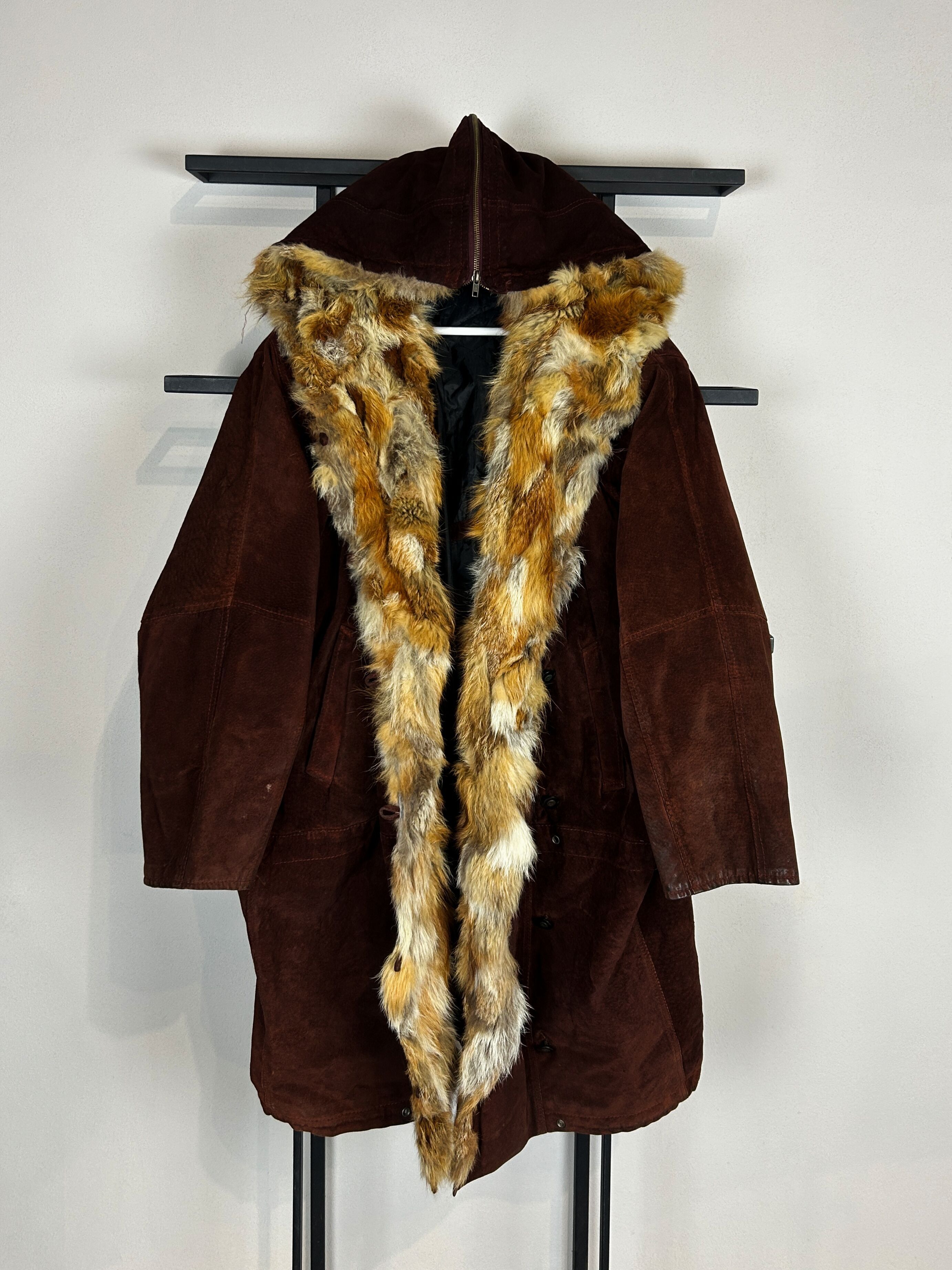 Japanese Brand Suede Leather Coat Fur Trim Vintage Luxury Brown Long Size US L / EU 52-54 / 3 - 1 Thumbnail