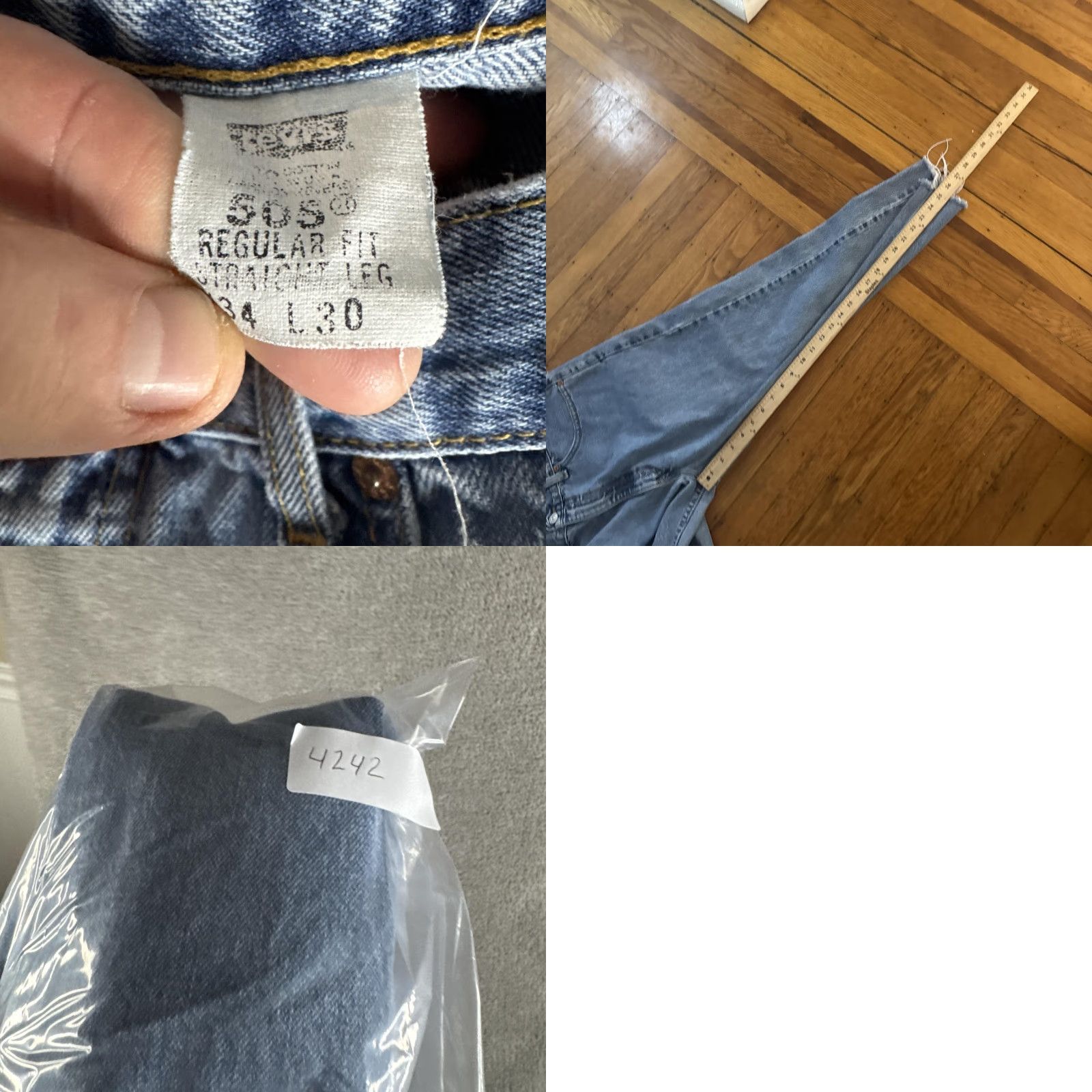Levi's Levi's 505 Jeans Mens 34x27 Light Wash Blue Straight Leg Denim Distressed Raw Hem Size US 34 / EU 50 - 9 Thumbnail